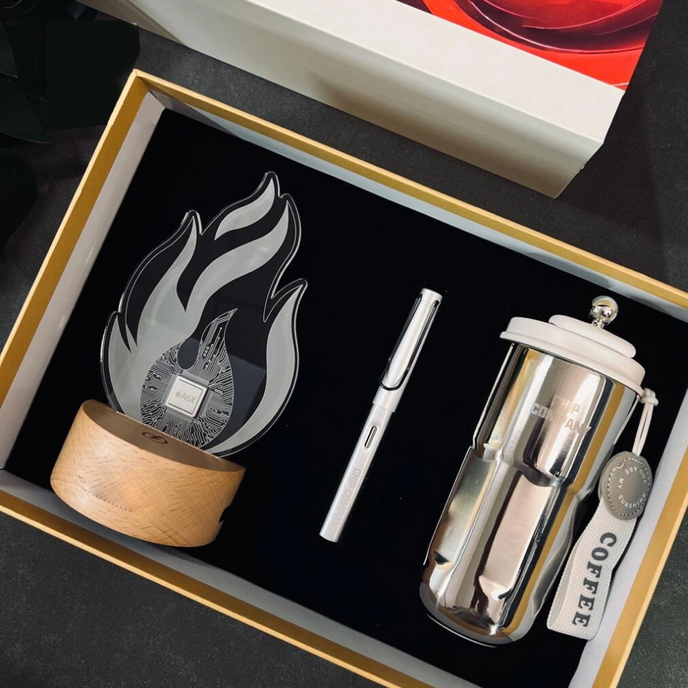 Acrylic anniversary desk trophy - angle view