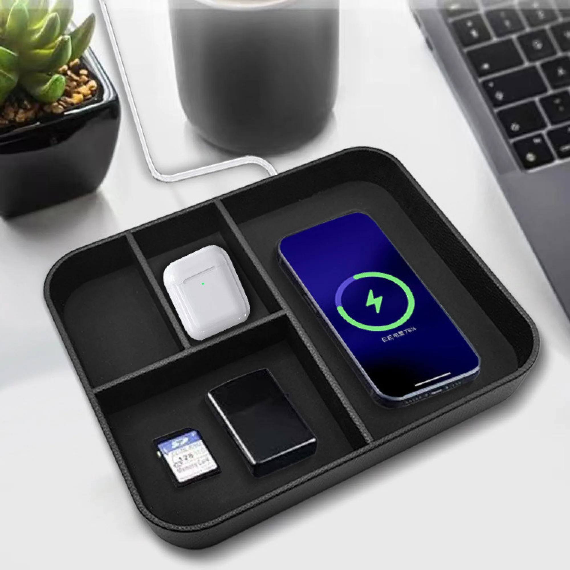 15W Wireless Charging Storage Tray with Organizer Compartments thumbnail 3