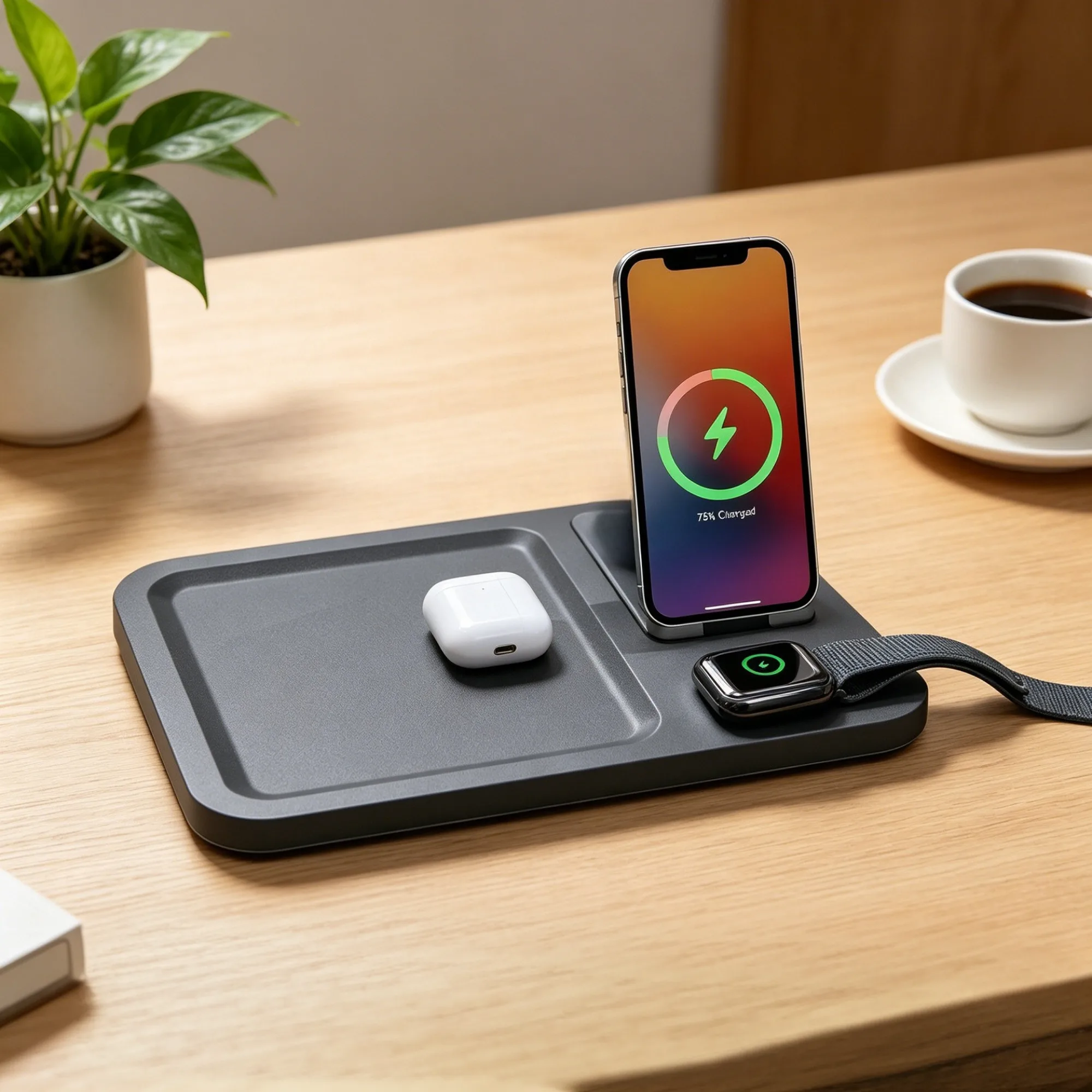 15W Wireless Charging Tray with Phone Stand thumbnail 2