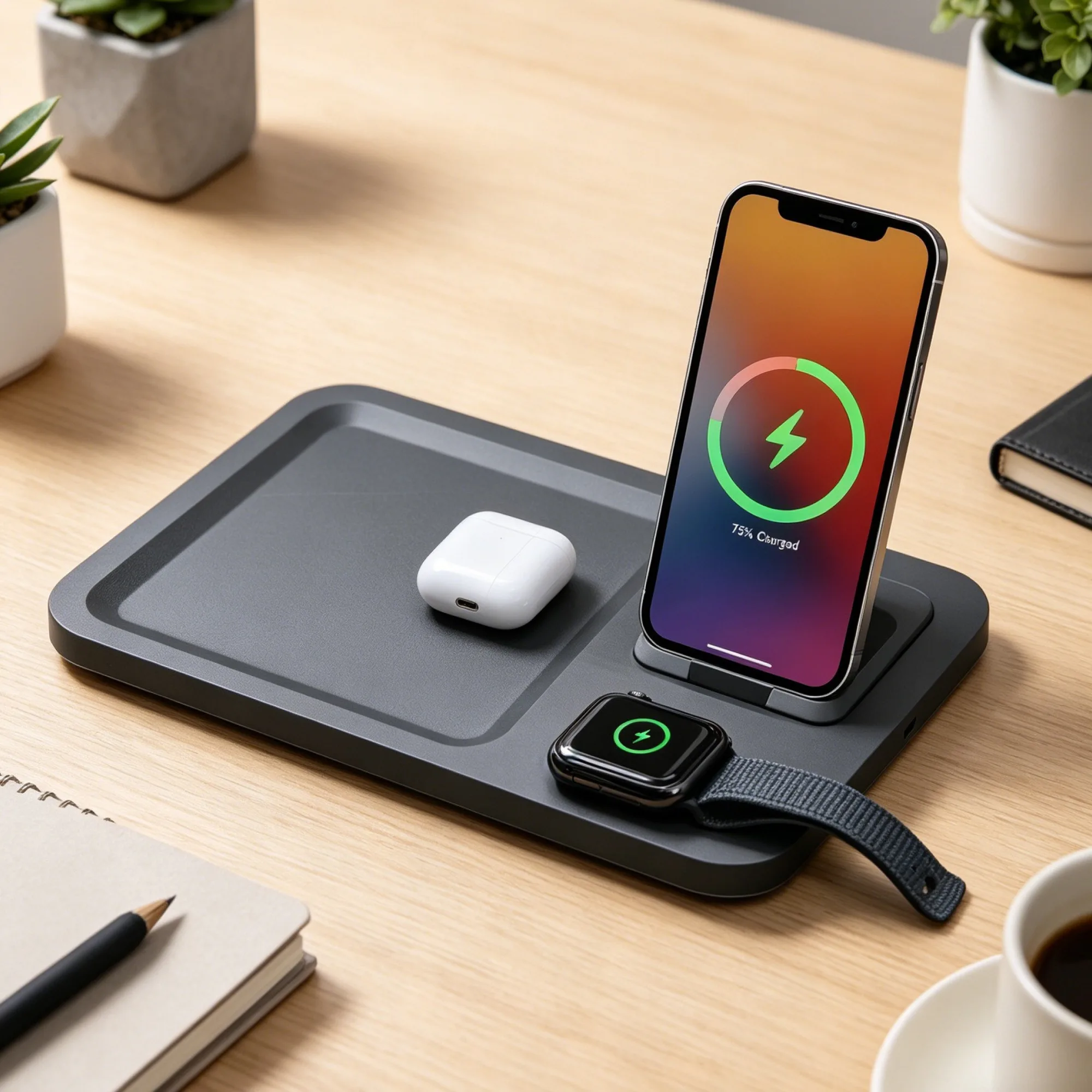 15W Wireless Charging Tray with Phone Stand thumbnail 3
