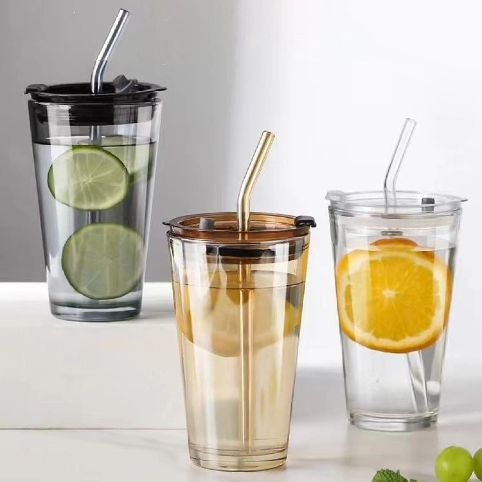 Glass Tumbler with Lid and Straw Options
