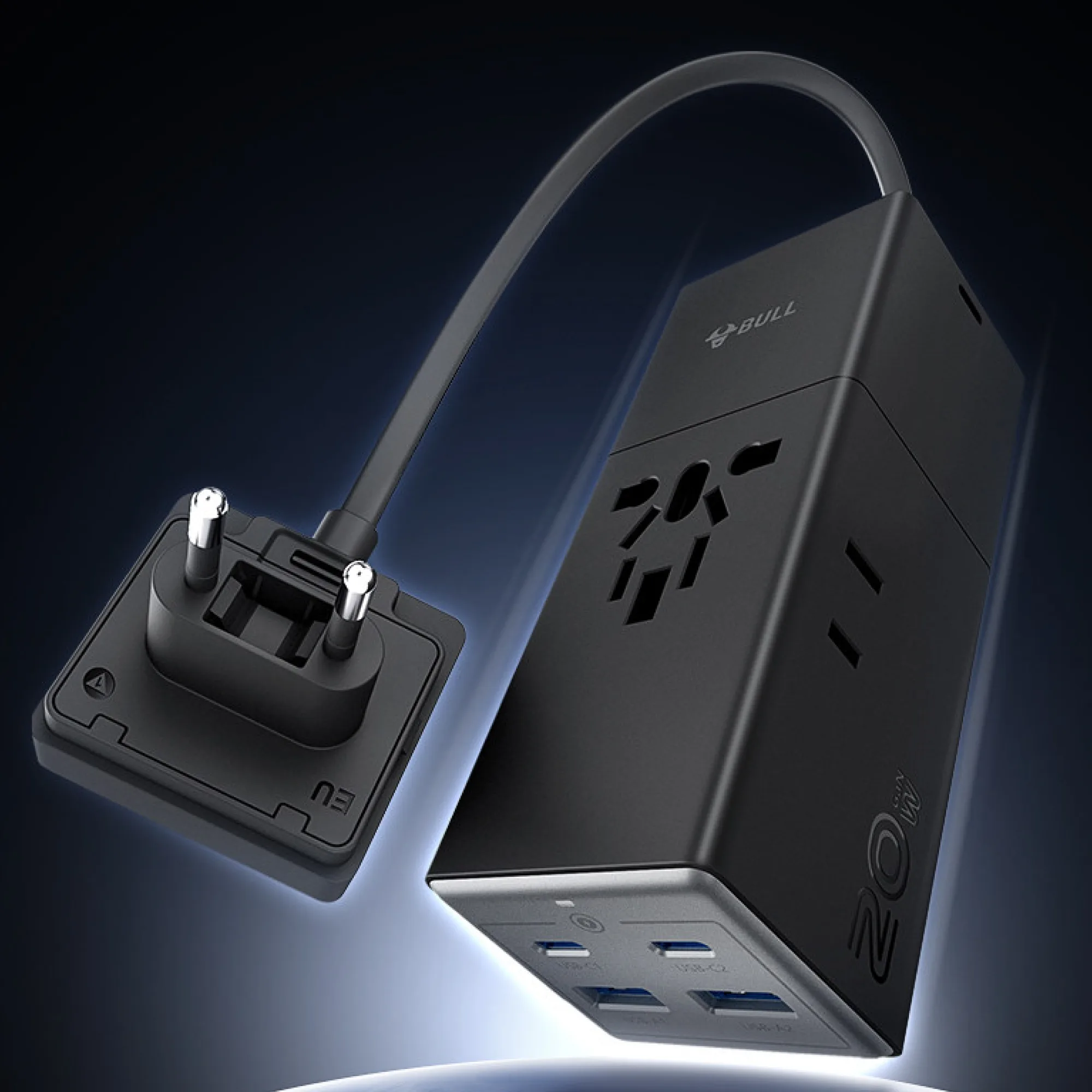 BULL Portable Travel Plug Adapter with USB Charging