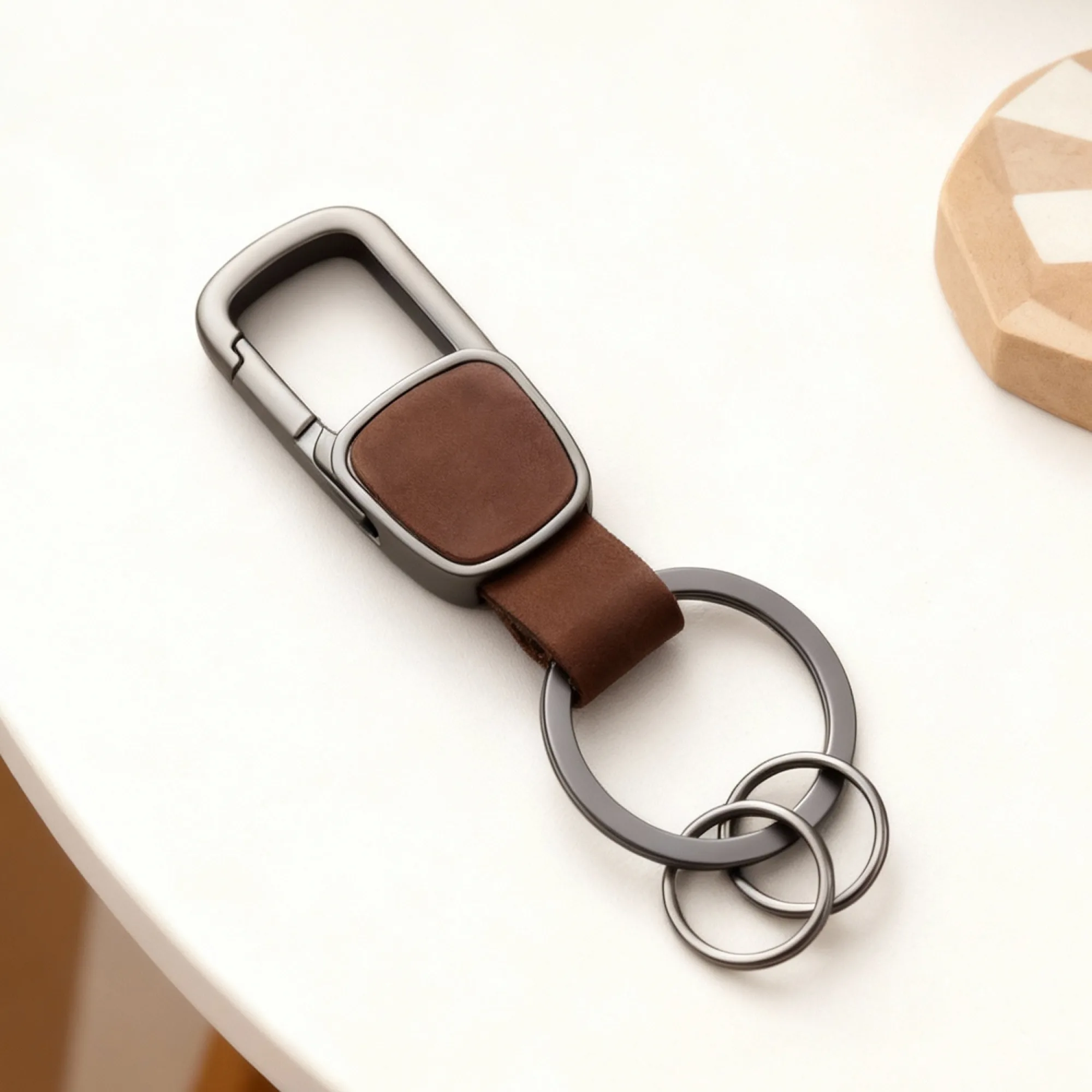 Men's Waist-Hanging Keychain Pendant with Cowhide Strap and Metal Hook thumbnail 3