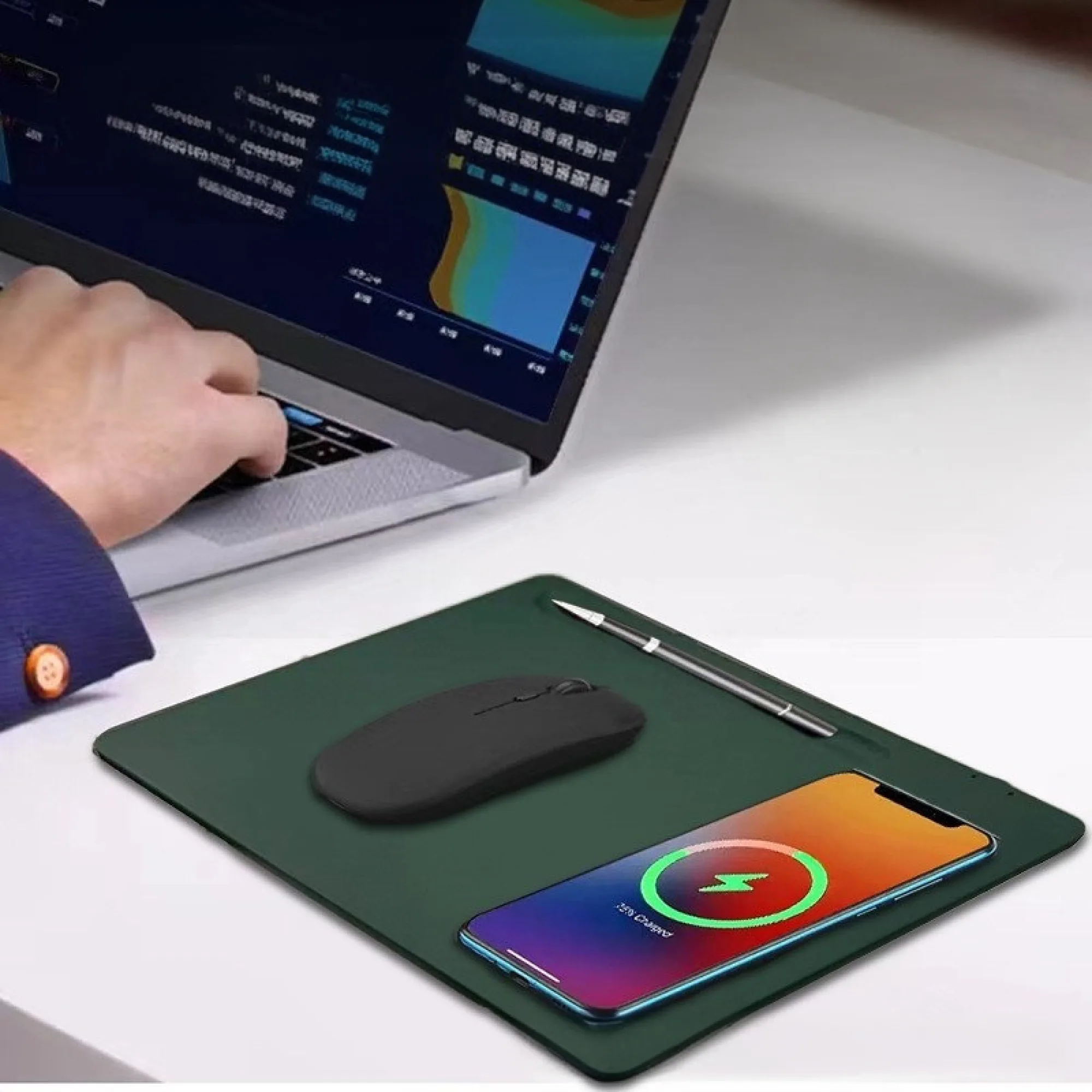 15W Wireless Charging Mouse Pad with Type-C Port and Pen Slot