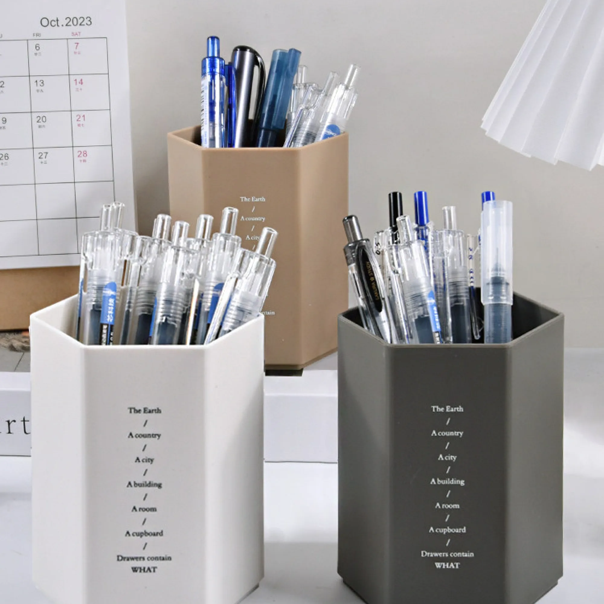PP Hexagonal Desk Pen Holder with 70-Pen Capacity — View 1