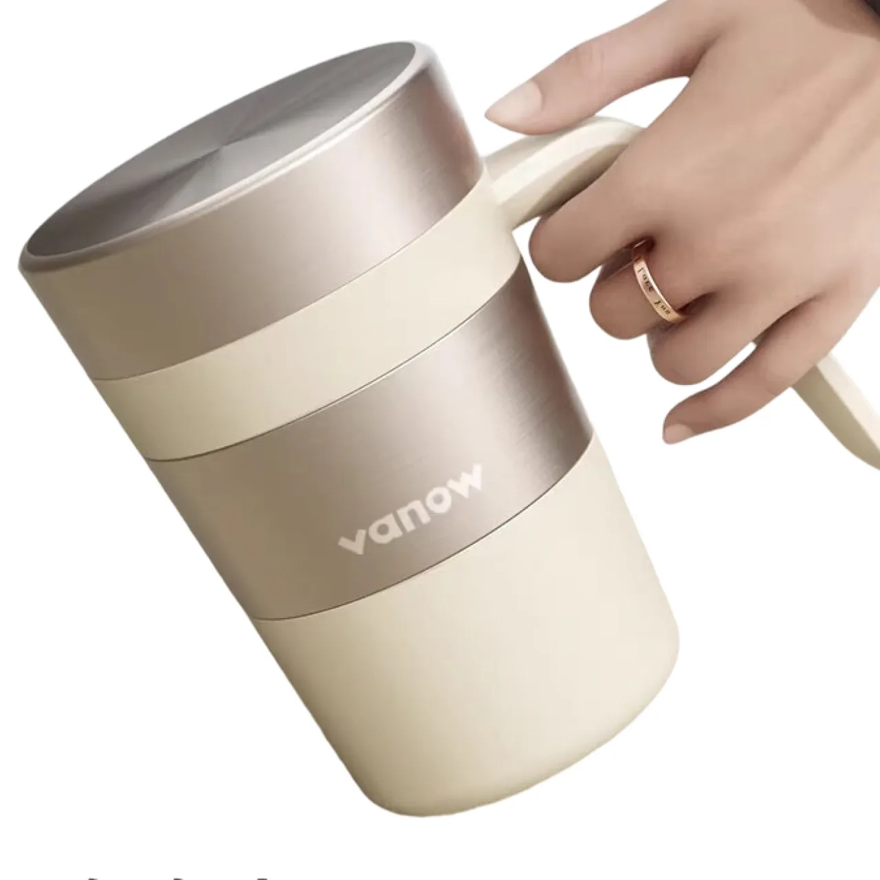 Vanow Insulated Travel Mug with Ceramic Coated Inner Liner, 450ml, Screw Lid, with Handle