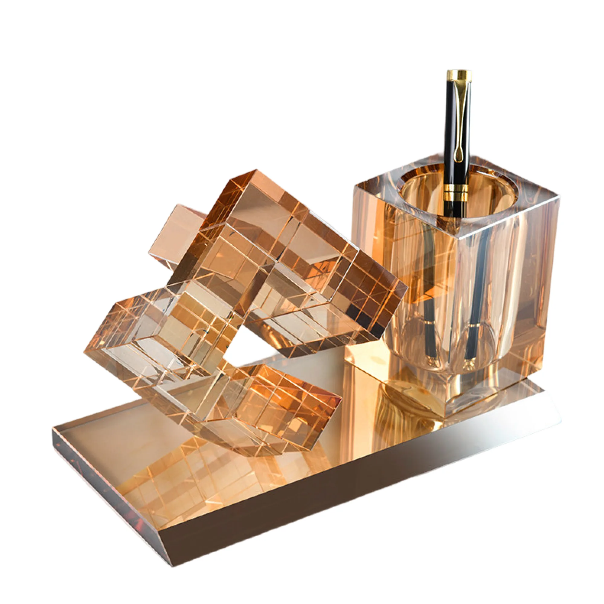 Crystal Pen Holder and Decorative Block Set