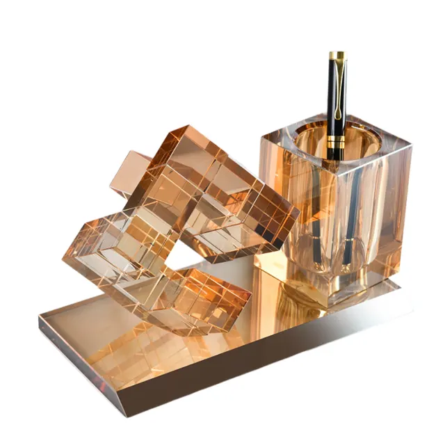 Crystal Pen Holder and Decorative Block Set