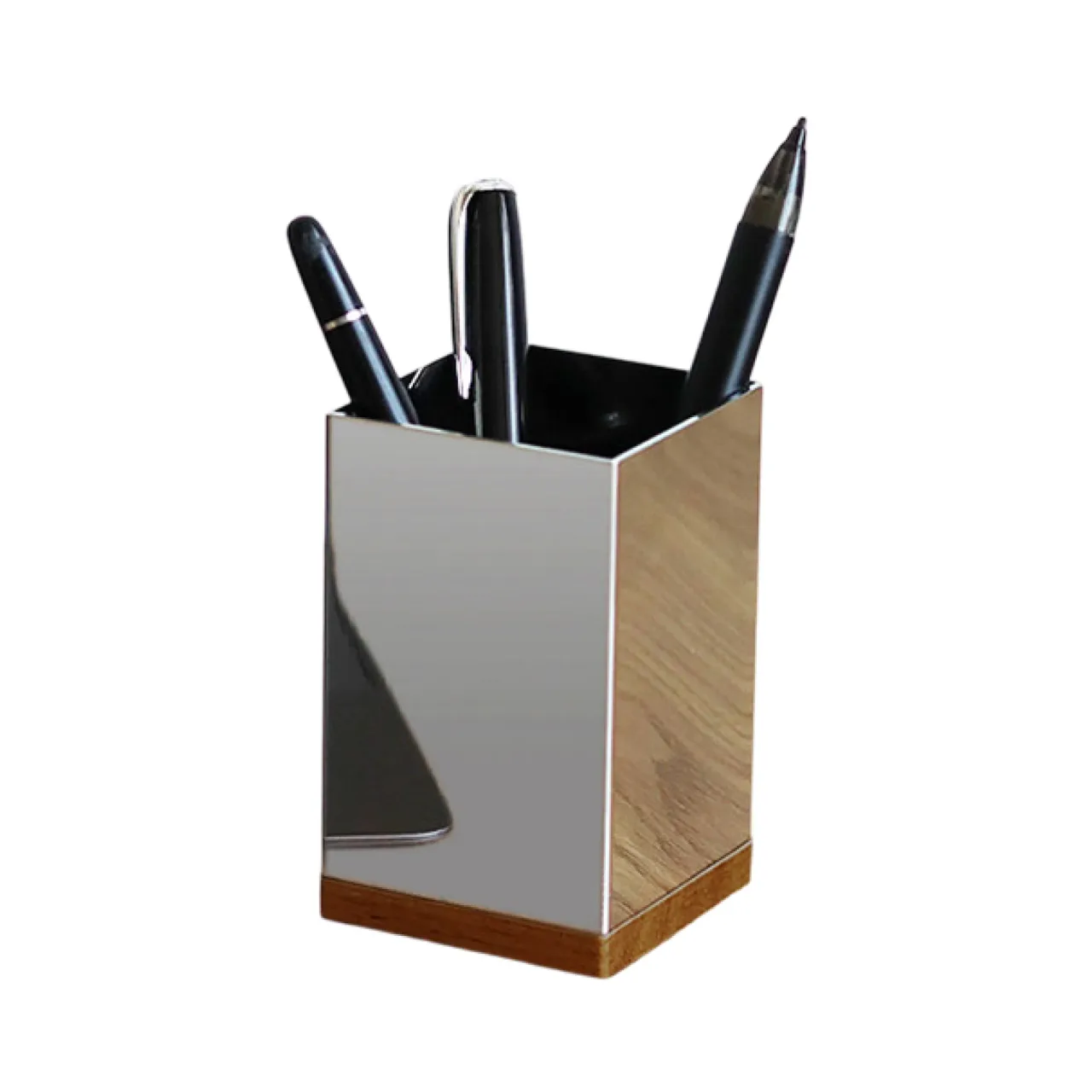 XEMO Aluminum Alloy Desktop Pen Holder with Wooden Base