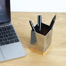 XEMO Aluminum Alloy Desktop Pen Holder with Wooden Base thumbnail 2