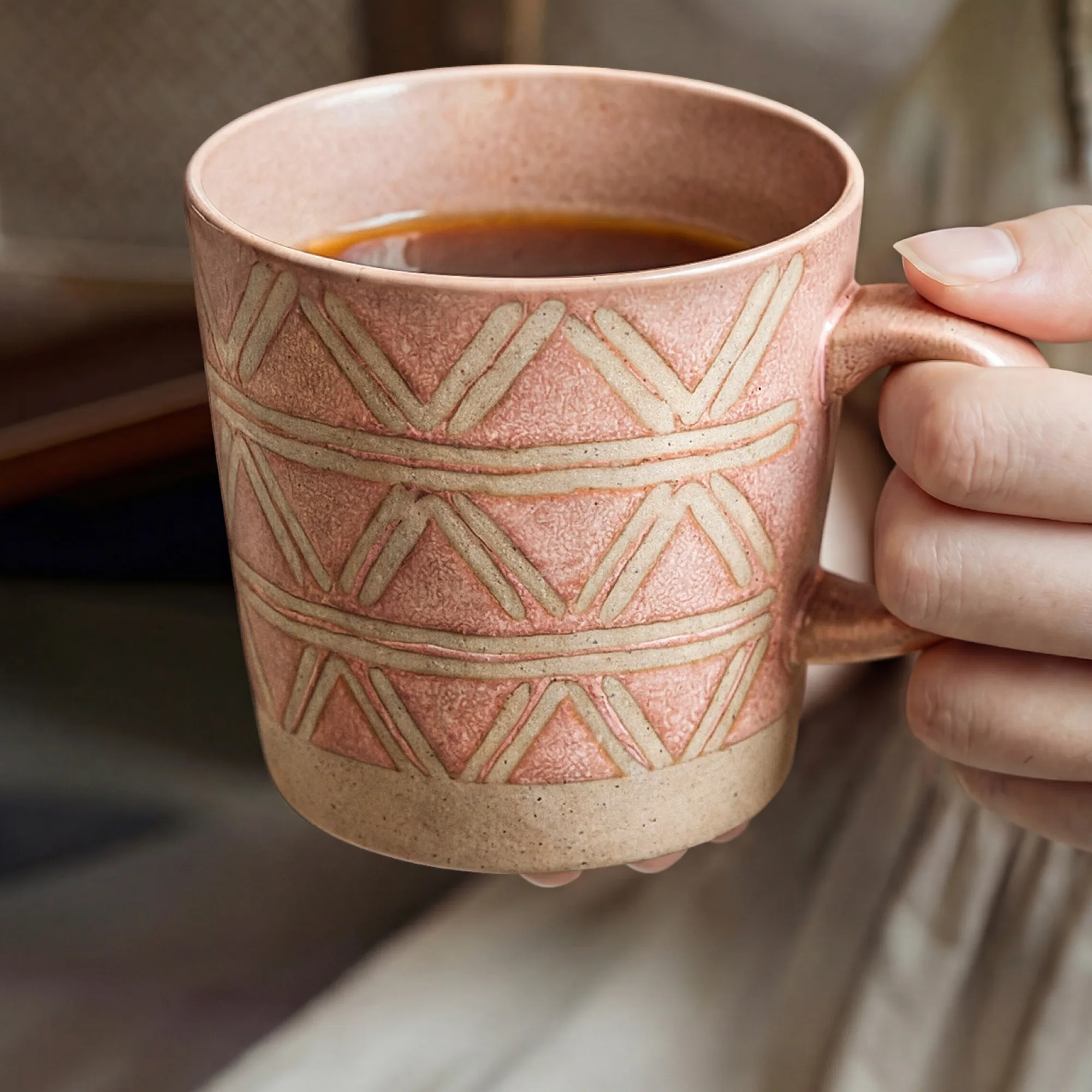 Retro Coarse Pottery Ceramic Mug with Patterns thumbnail 2