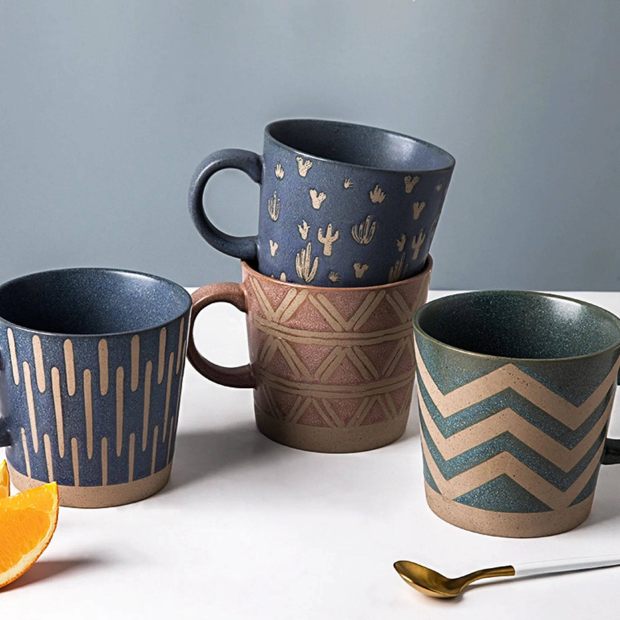 Retro Coarse Pottery Ceramic Mug with Patterns — View 1