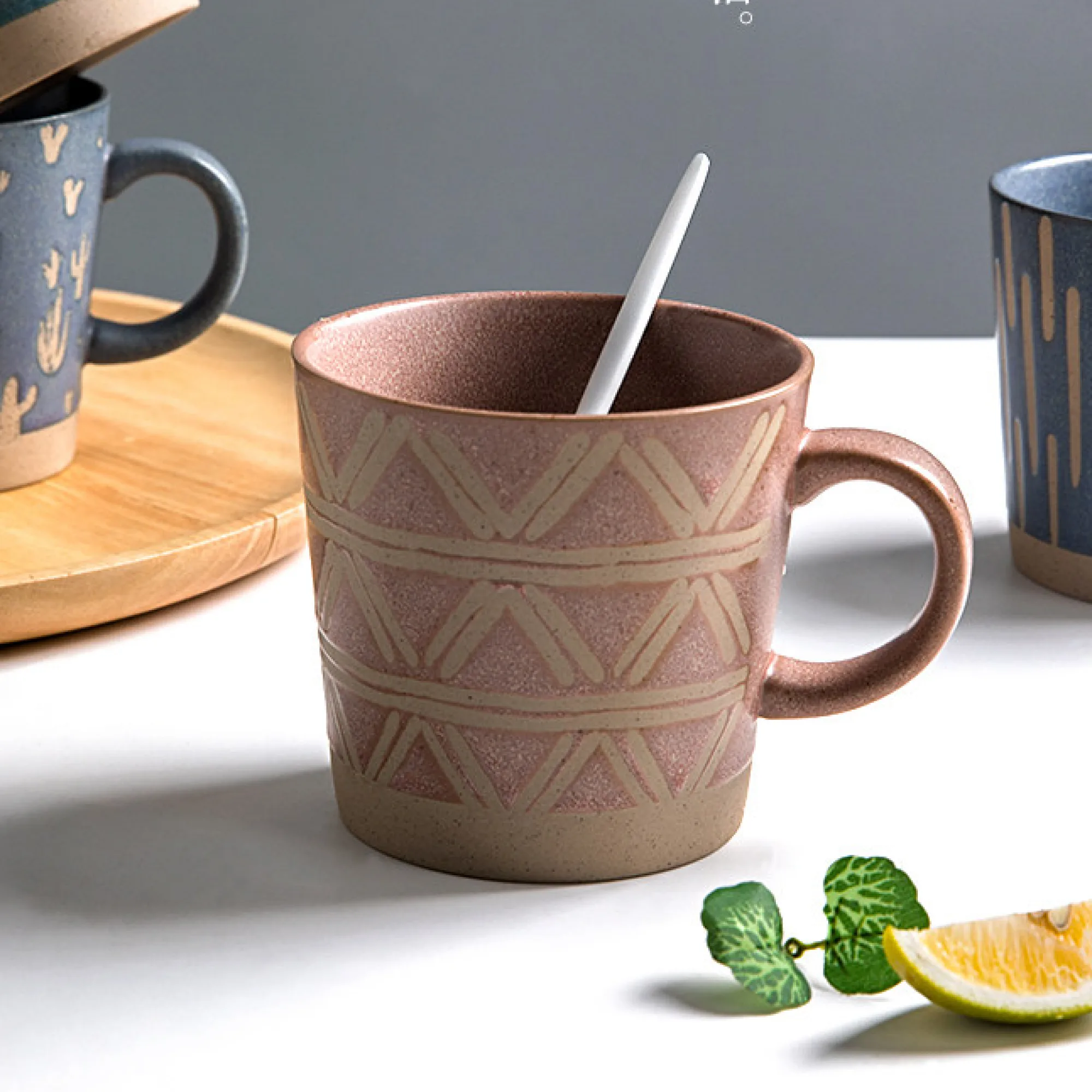 Retro Coarse Pottery Ceramic Mug with Patterns thumbnail 5