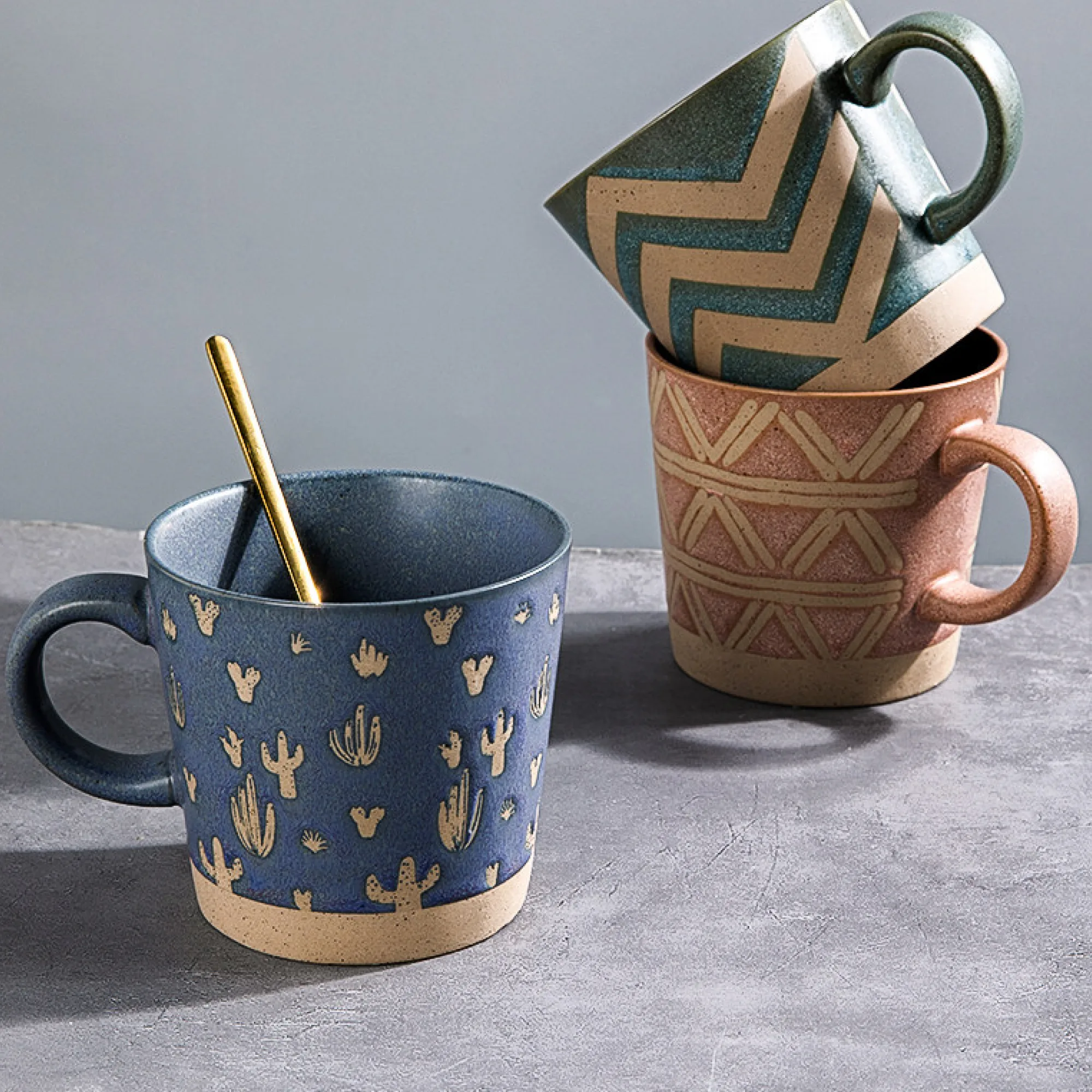 Retro Coarse Pottery Ceramic Mug with Patterns thumbnail 6