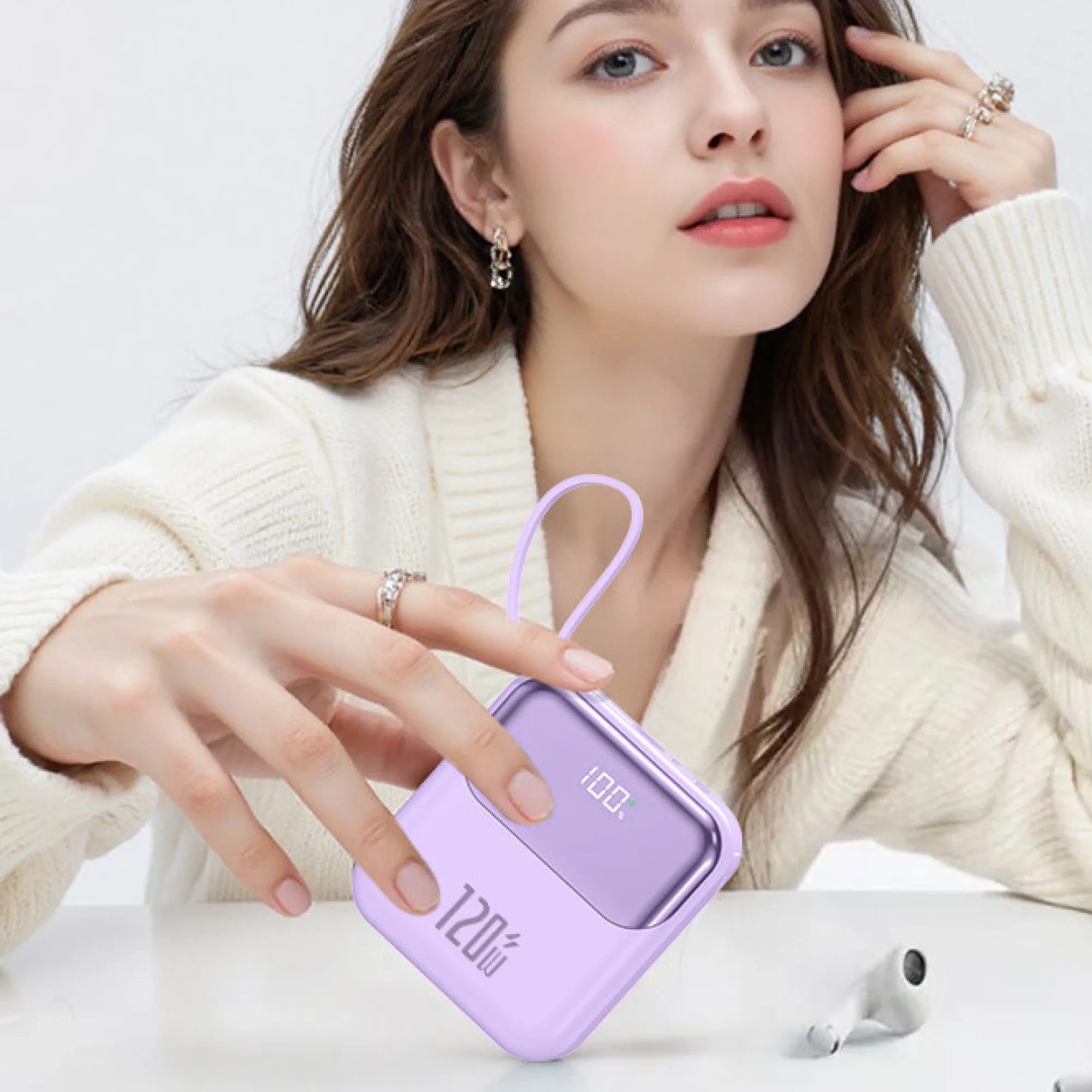 Portable Power Bank with Built-in Cables, 20000mAh/50000mAh, 120W Fast Charging thumbnail 7