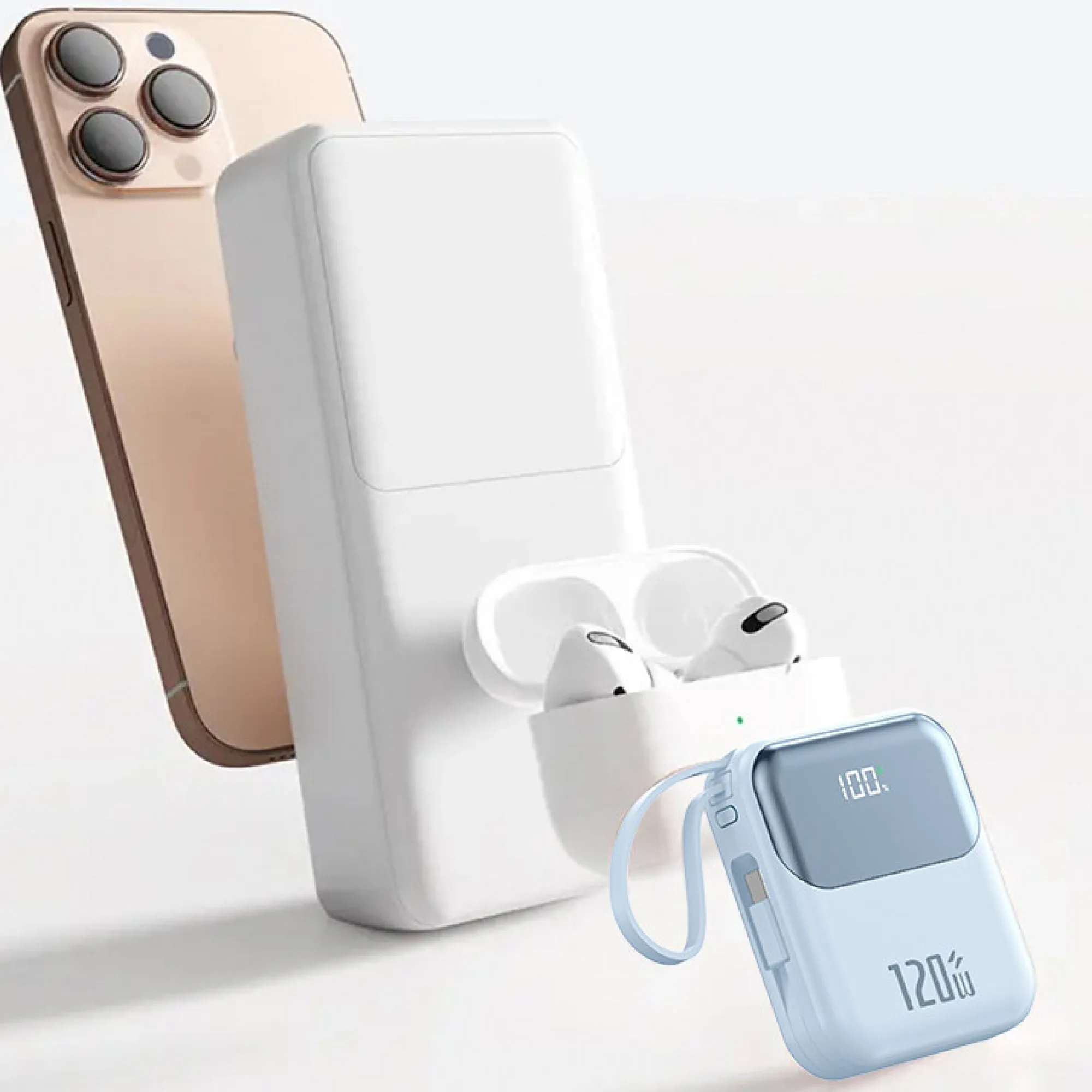 Portable Power Bank with Built-in Cables, 20000mAh/50000mAh, 120W Fast Charging — View 1