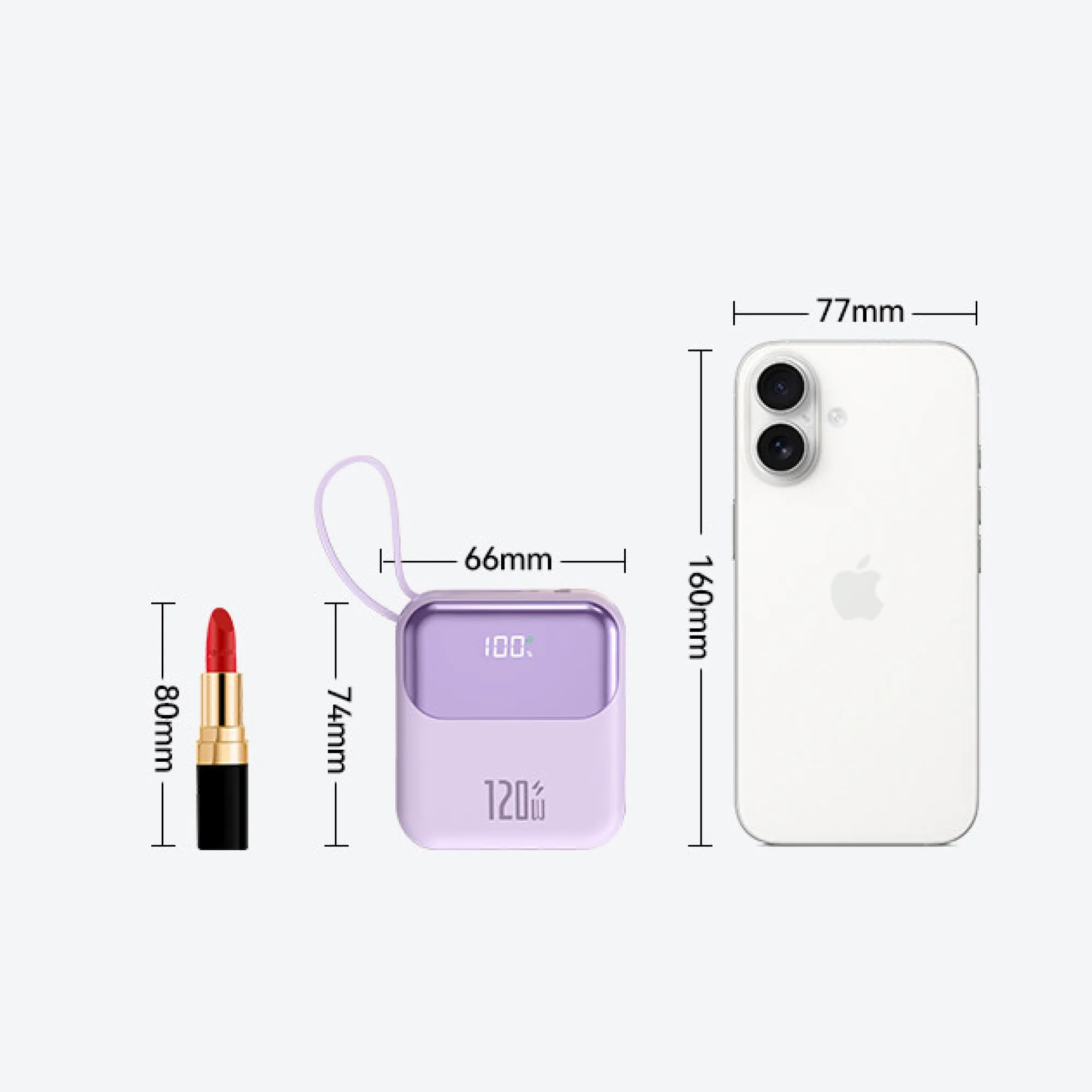 Portable Power Bank with Built-in Cables, 20000mAh/50000mAh, 120W Fast Charging thumbnail 5