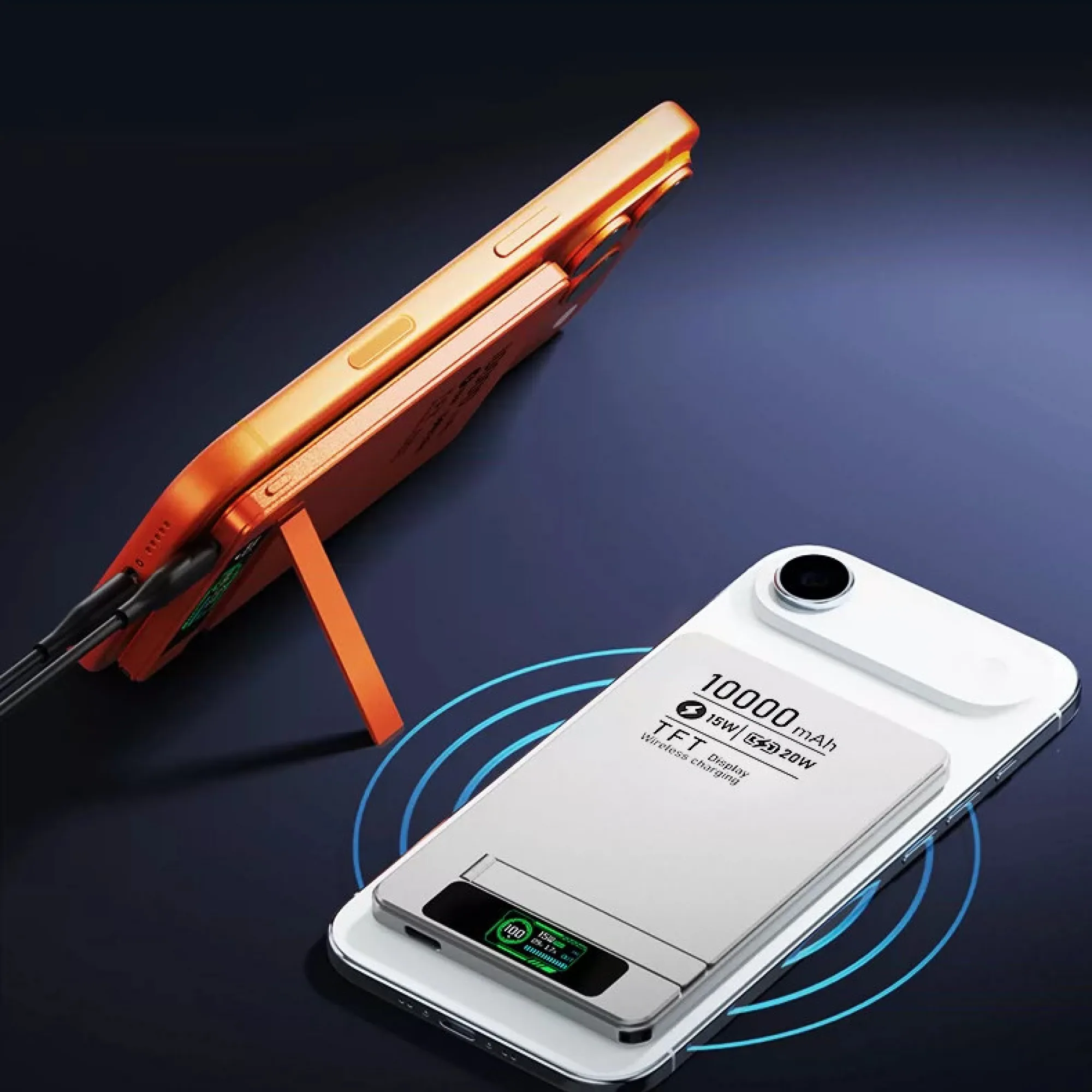 Magnetic Wireless Power Bank 10000mAh with Built-in Cable and Foldable Stand