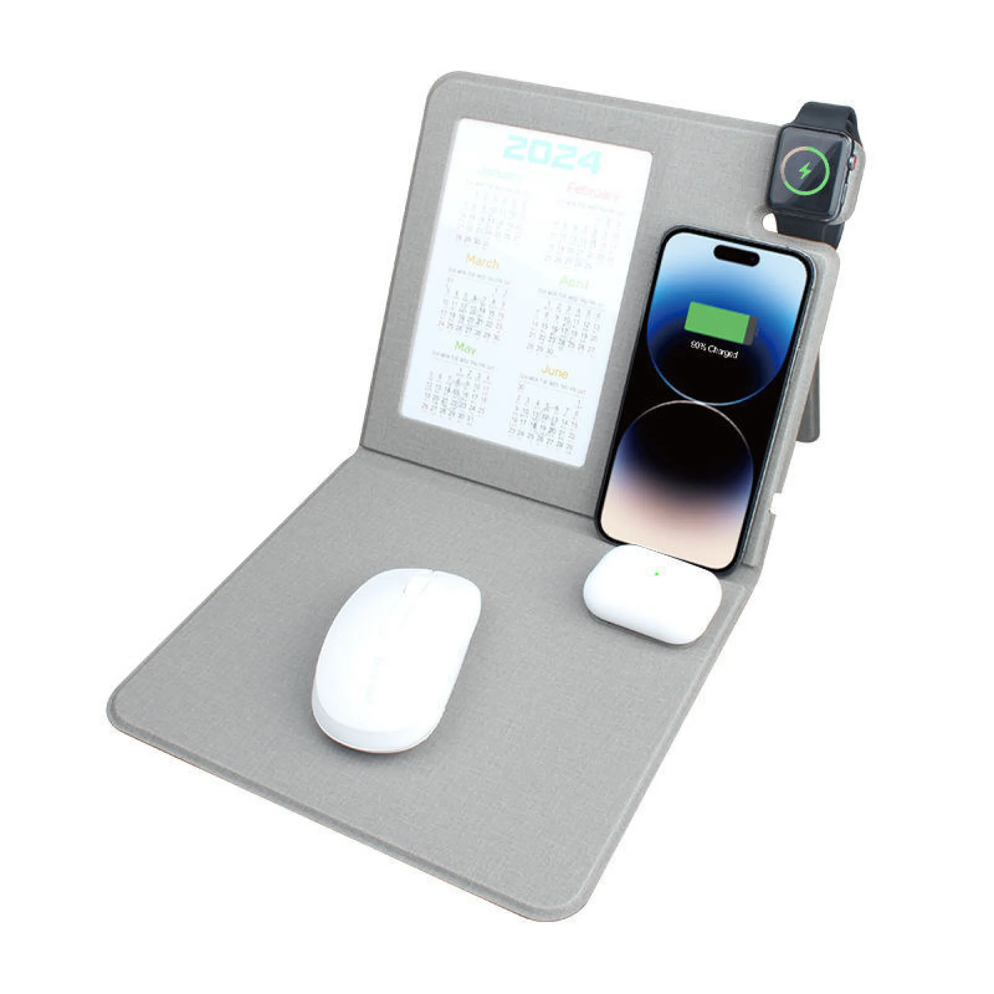 3-in-1 Wireless Charging PU Leather Calendar Mouse Pad thumbnail 9