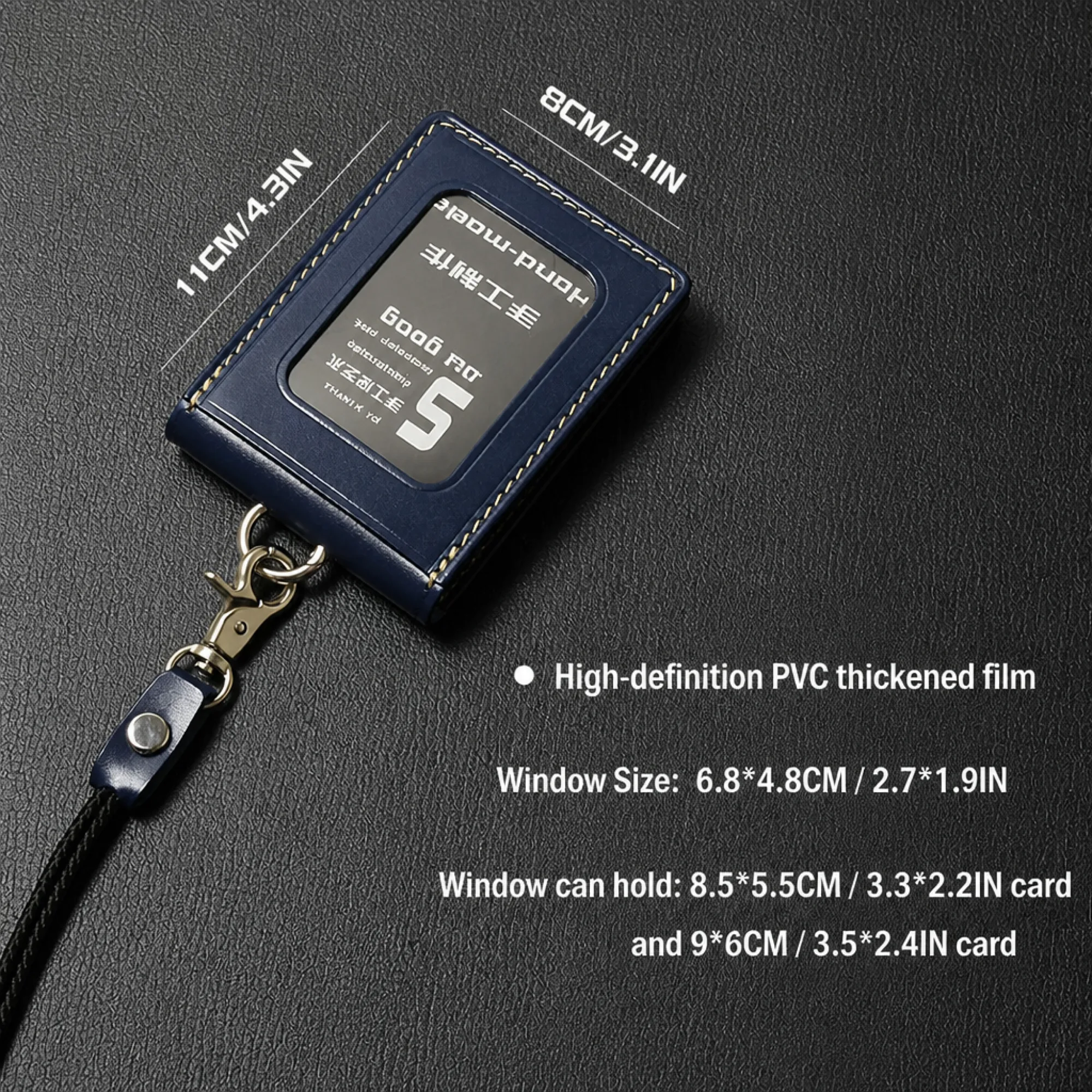 Folding Genuine Leather ID Card Holder with Lanyard thumbnail 3