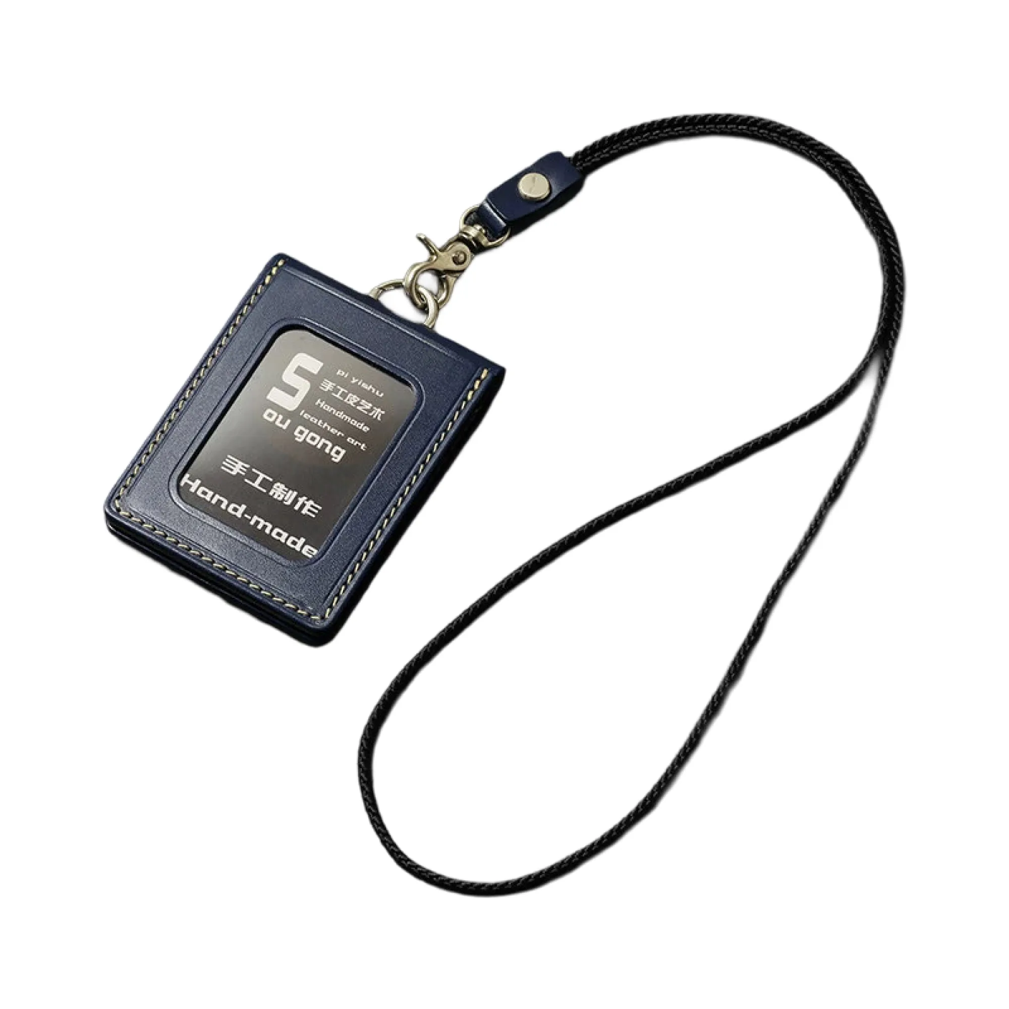Folding Genuine Leather ID Card Holder with Lanyard thumbnail 7