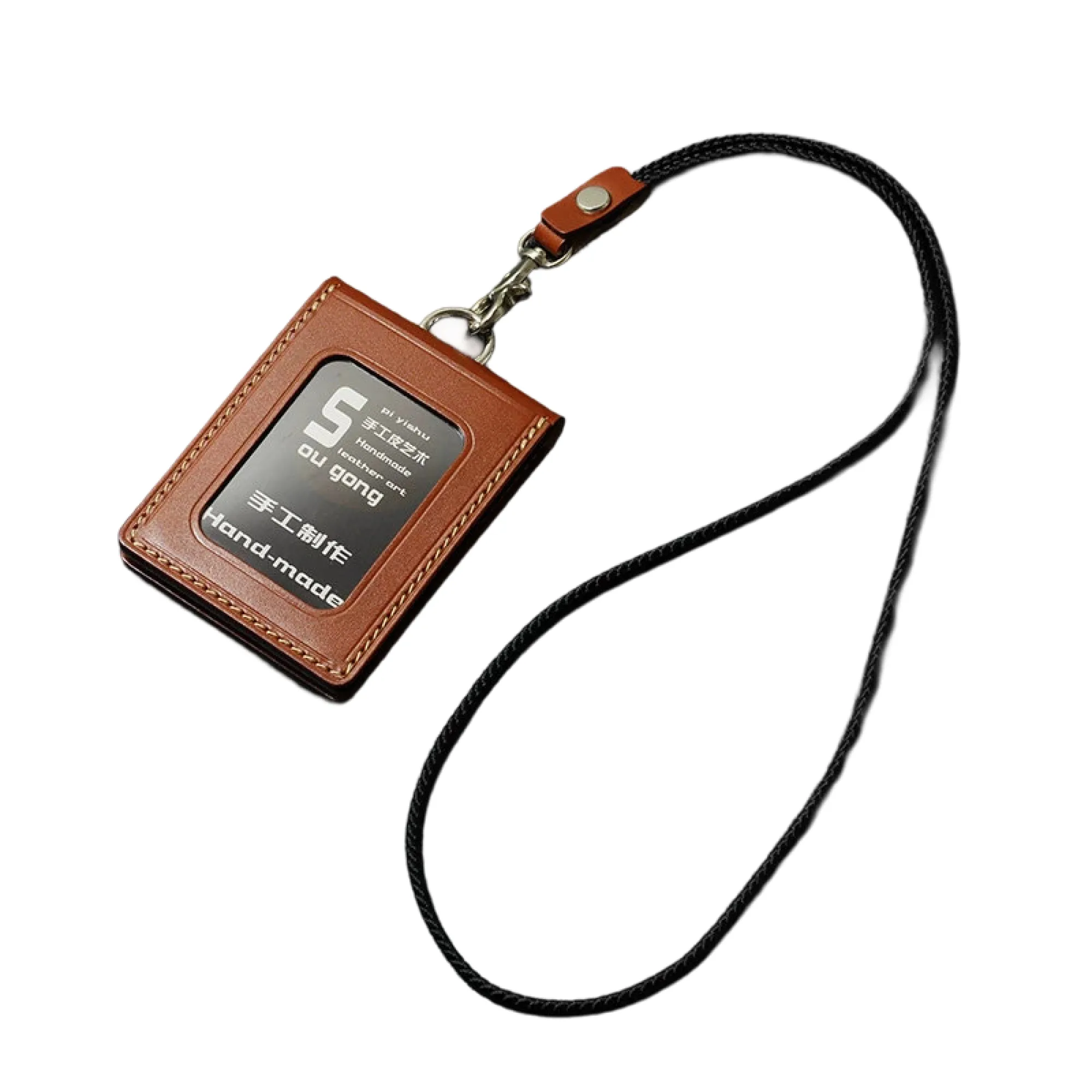 Folding Genuine Leather ID Card Holder with Lanyard thumbnail 9