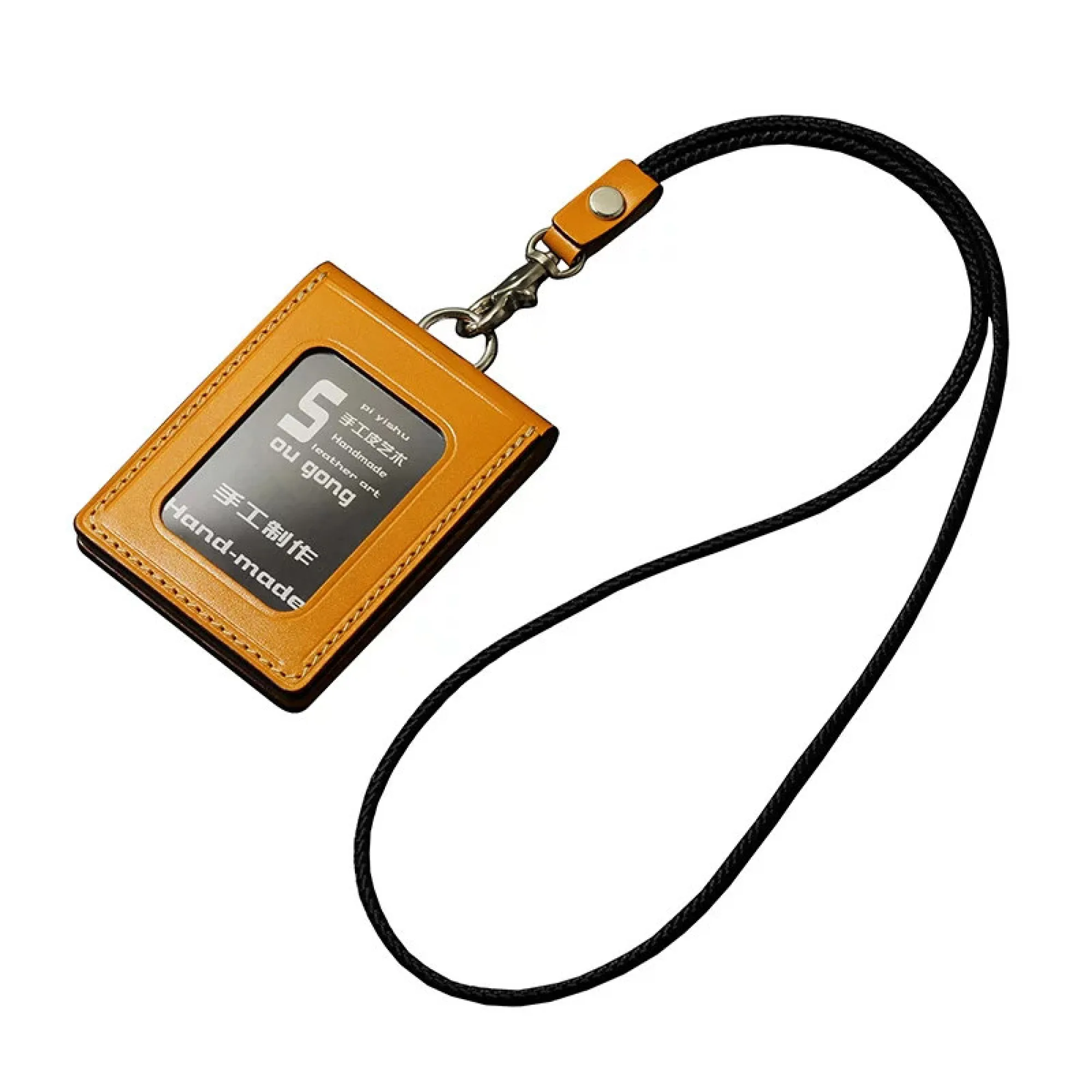 Folding Genuine Leather ID Card Holder with Lanyard thumbnail 5