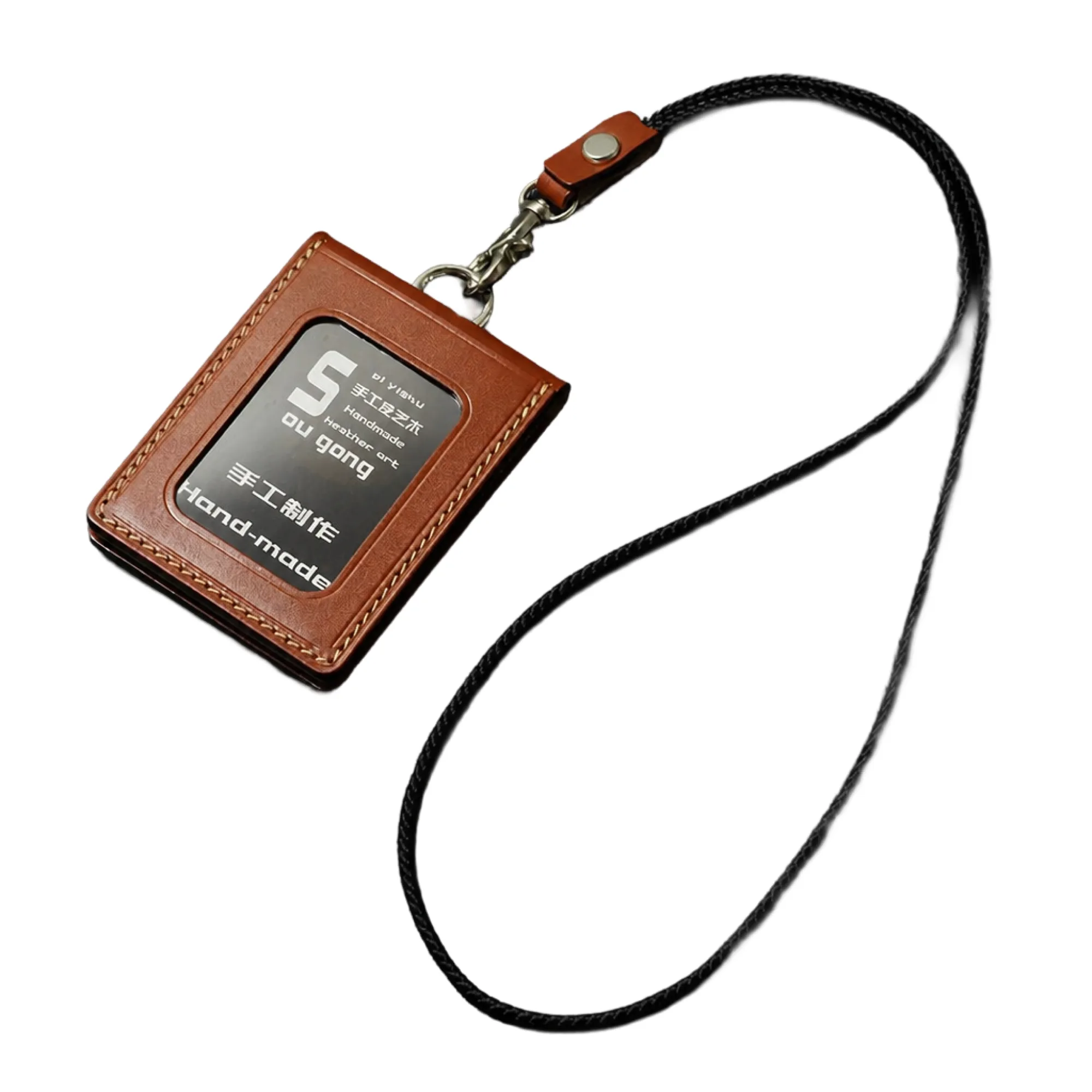 Folding Genuine Leather ID Card Holder with Lanyard thumbnail 4