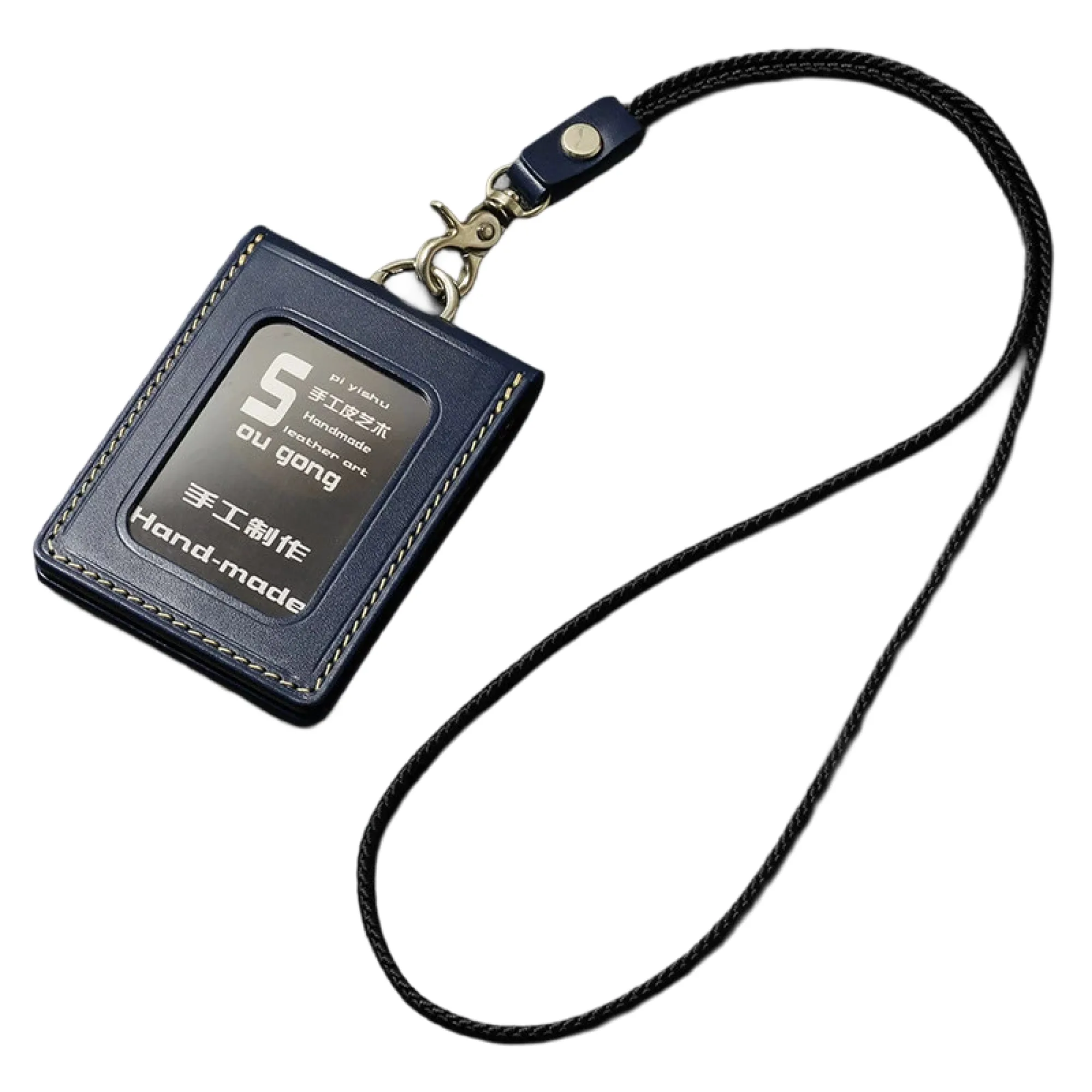 Folding Genuine Leather ID Card Holder with Lanyard thumbnail 6