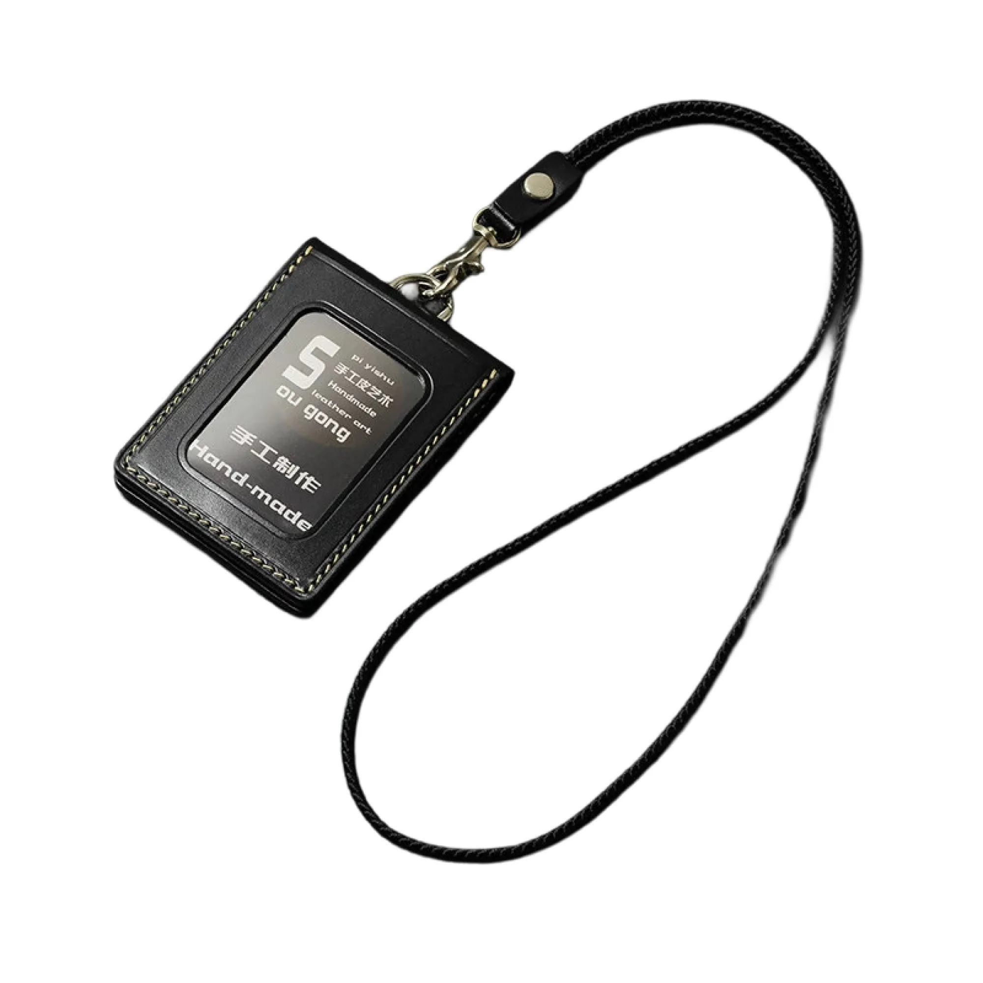 Folding Genuine Leather ID Card Holder with Lanyard thumbnail 8