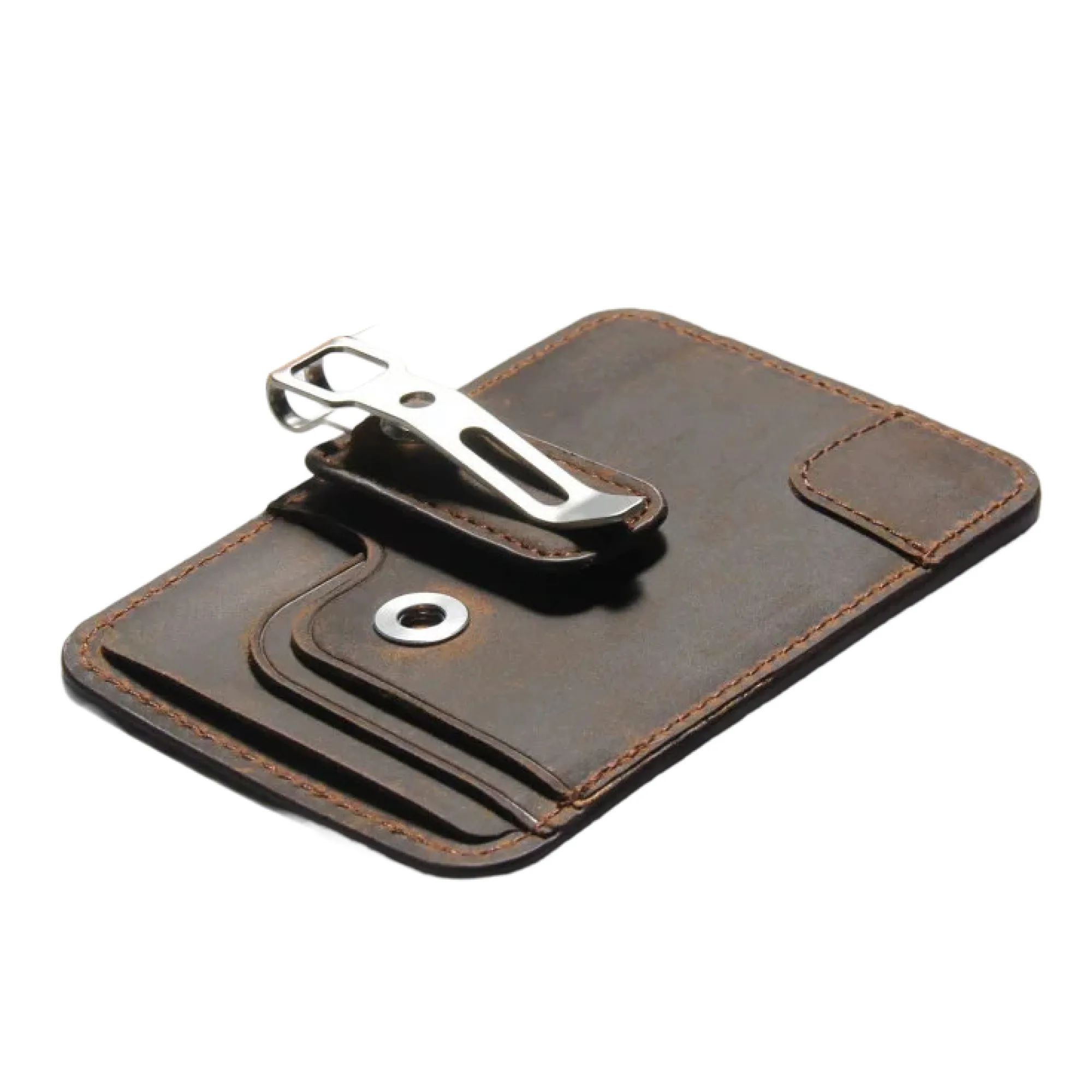 Top-Grain Leather Card Holder with Metal Clip and Lanyard Option thumbnail 10