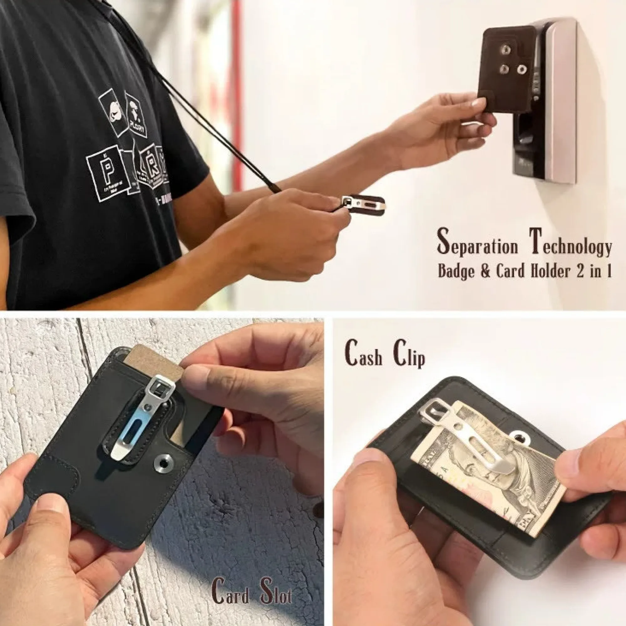 Top-Grain Leather Card Holder with Metal Clip and Lanyard Option thumbnail 5