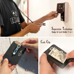 Top-Grain Leather Card Holder with Metal Clip and Lanyard Option thumbnail 5