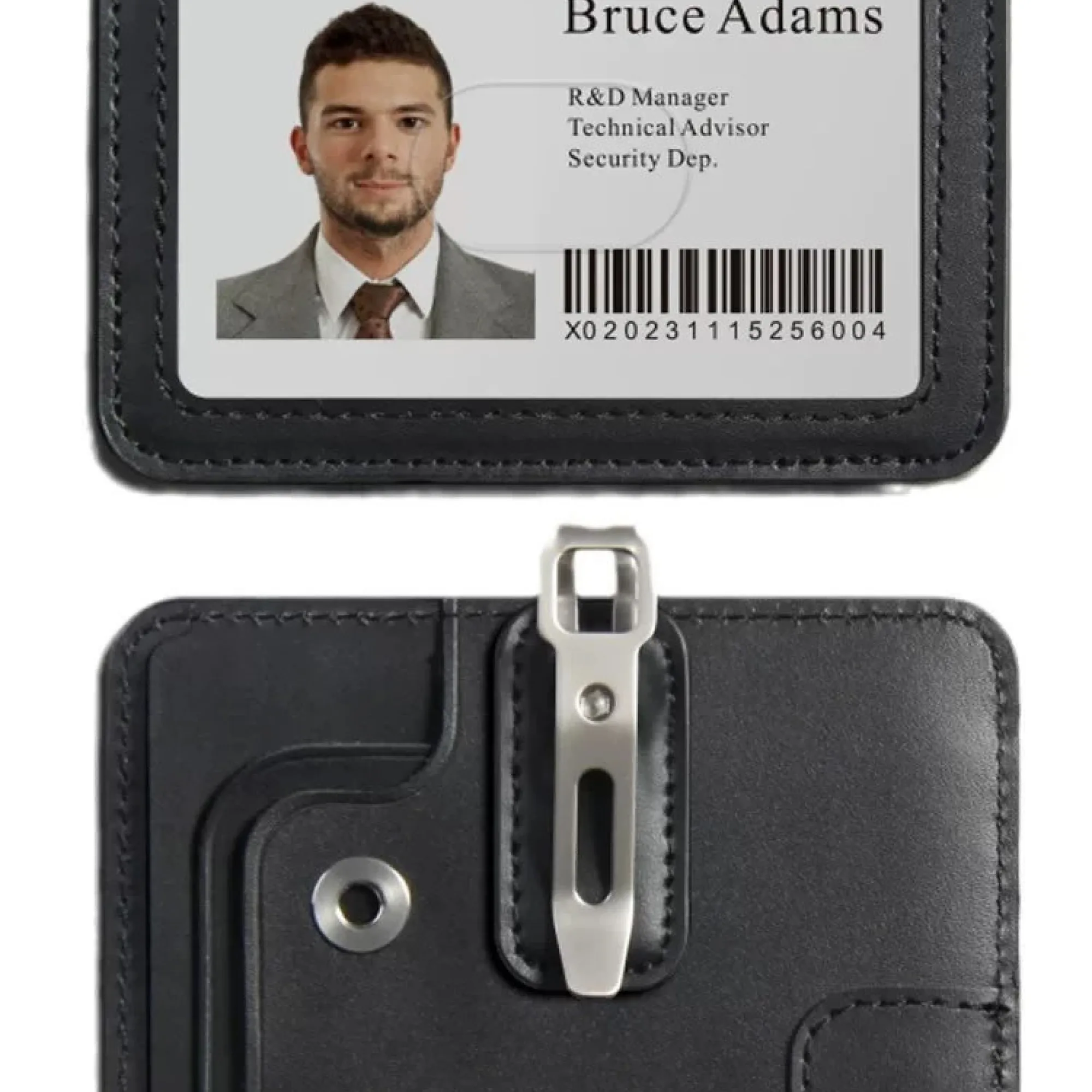 Top-Grain Leather Card Holder with Metal Clip and Lanyard Option thumbnail 3