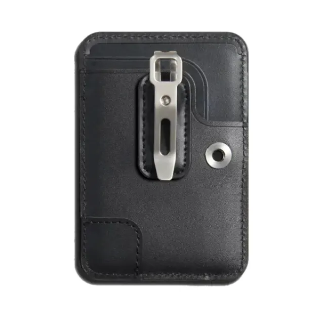 Top-Grain Leather Card Holder with Metal Clip and Lanyard Option