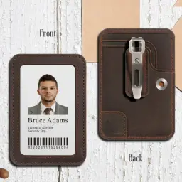 Top-Grain Leather Card Holder with Metal Clip and Lanyard Option thumbnail 2