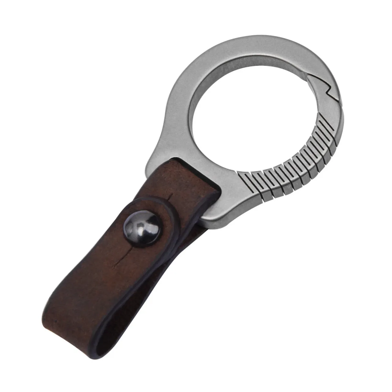 Titanium Alloy Keychain with Leather Trim
