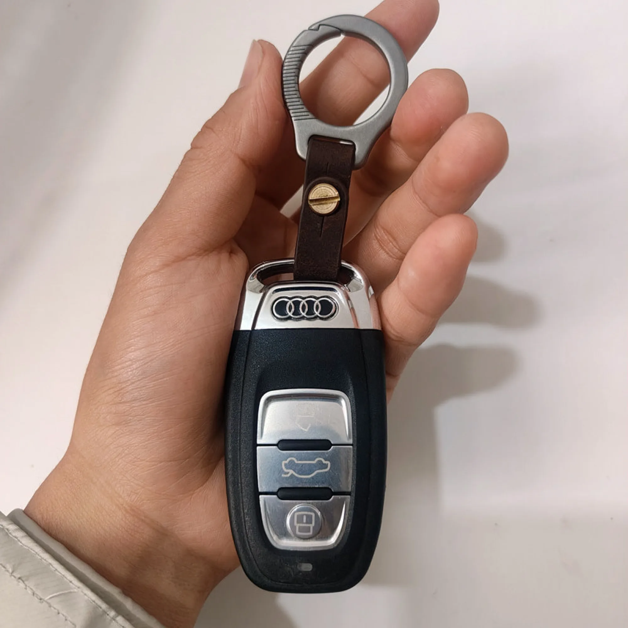 Titanium Alloy Keychain with Leather Trim thumbnail 6