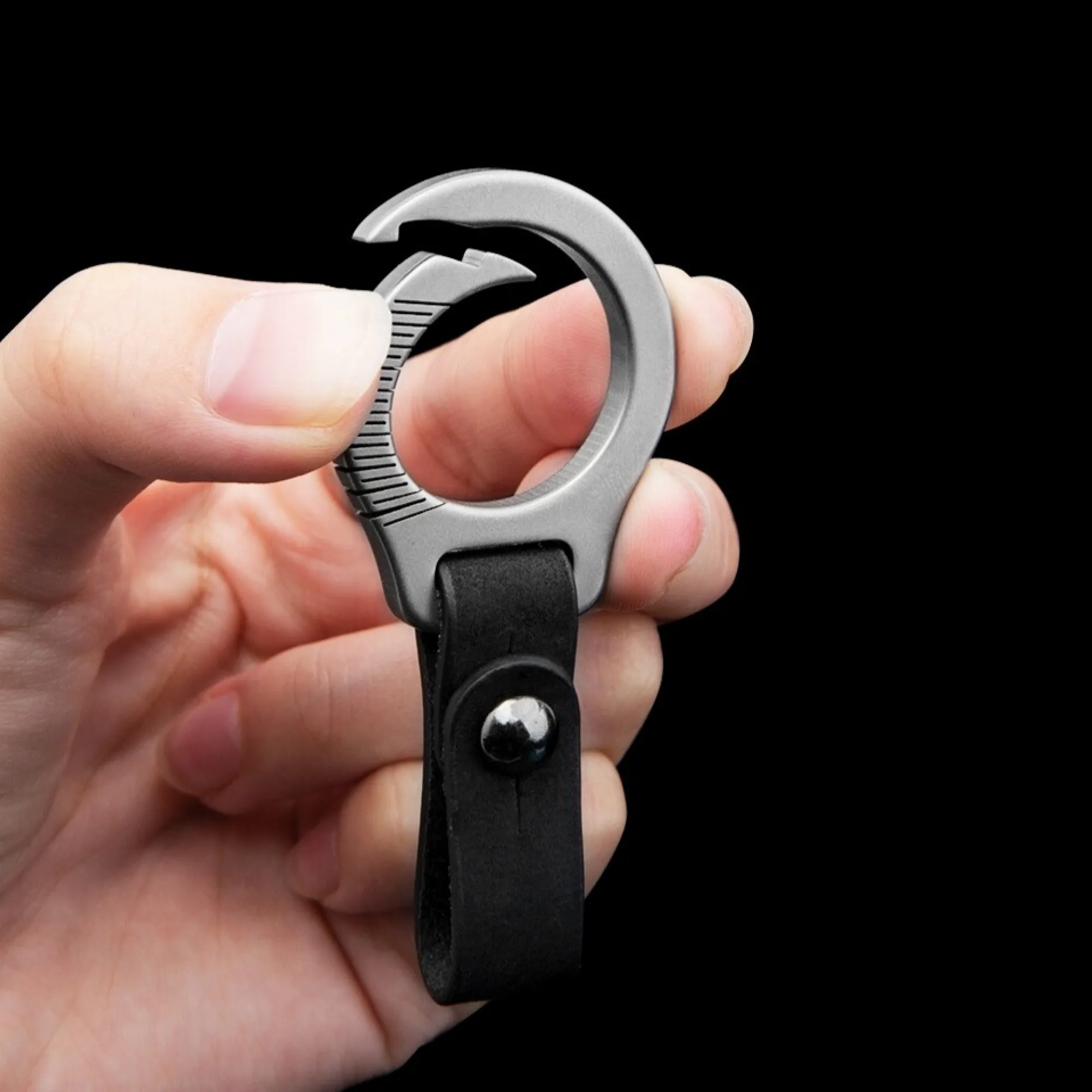 Titanium Alloy Keychain with Leather Trim thumbnail 3