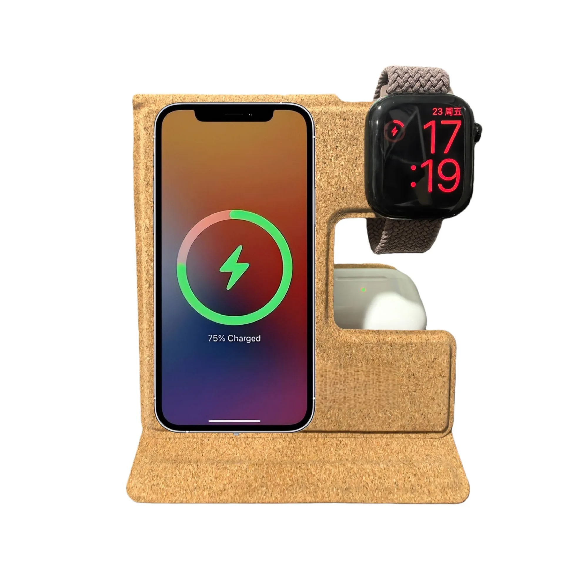 Cork Wireless Charging Stand with 15W Three-in-One Wireless Charging