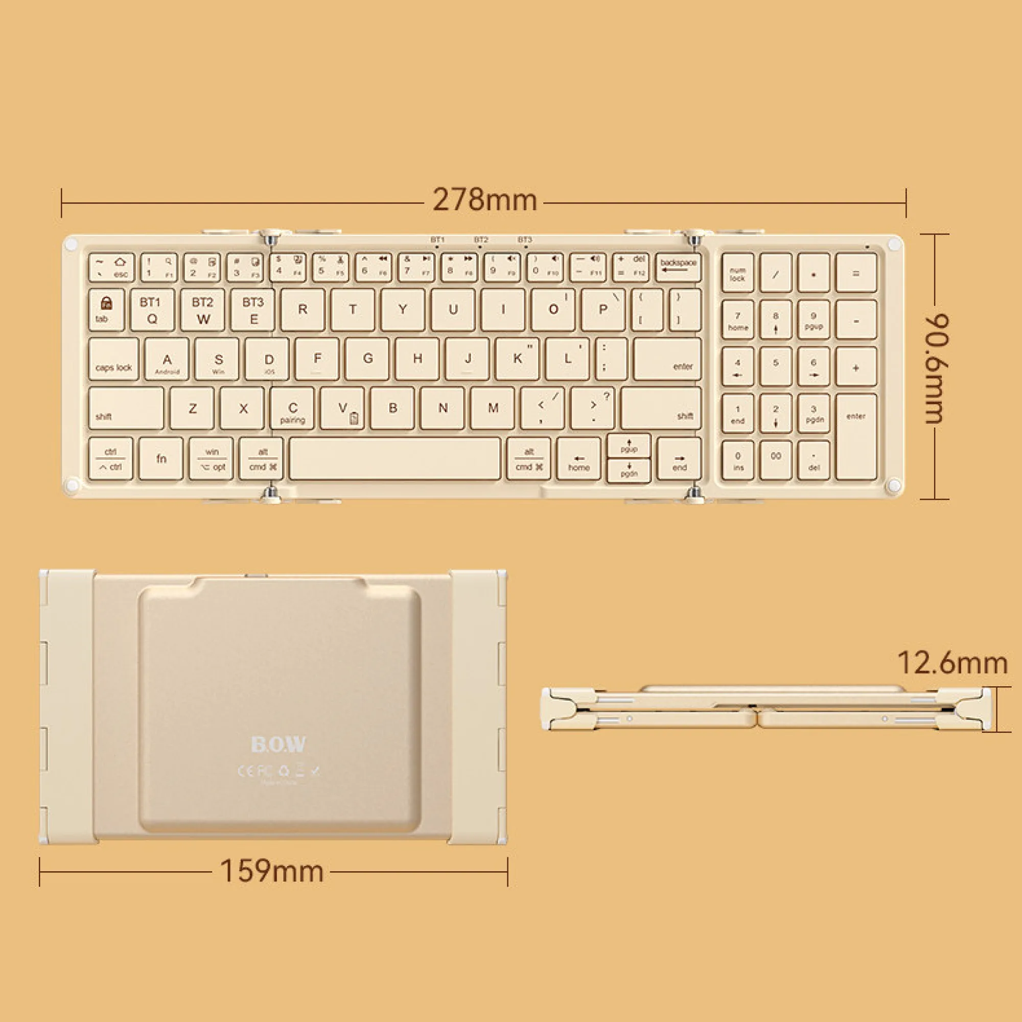 BOW Tri-fold Wireless Bluetooth Keyboard with Numeric Keypad thumbnail 14