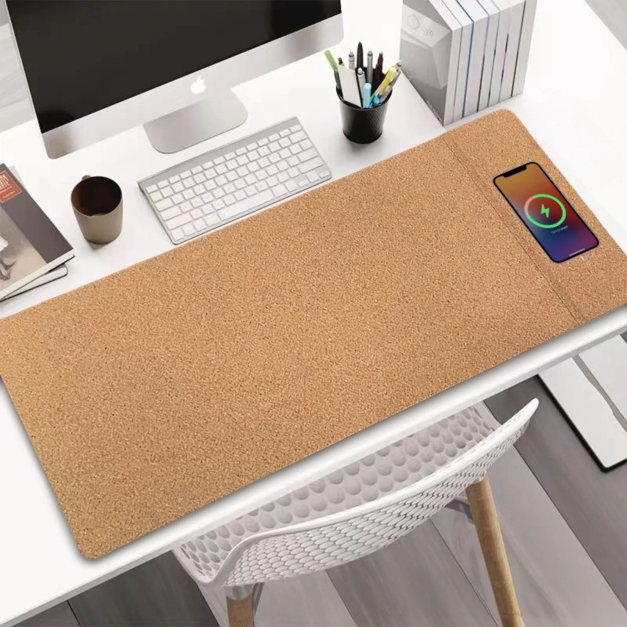 Natural Cork and Rubber Wireless Charging Mouse Pad with 15W Output thumbnail 2