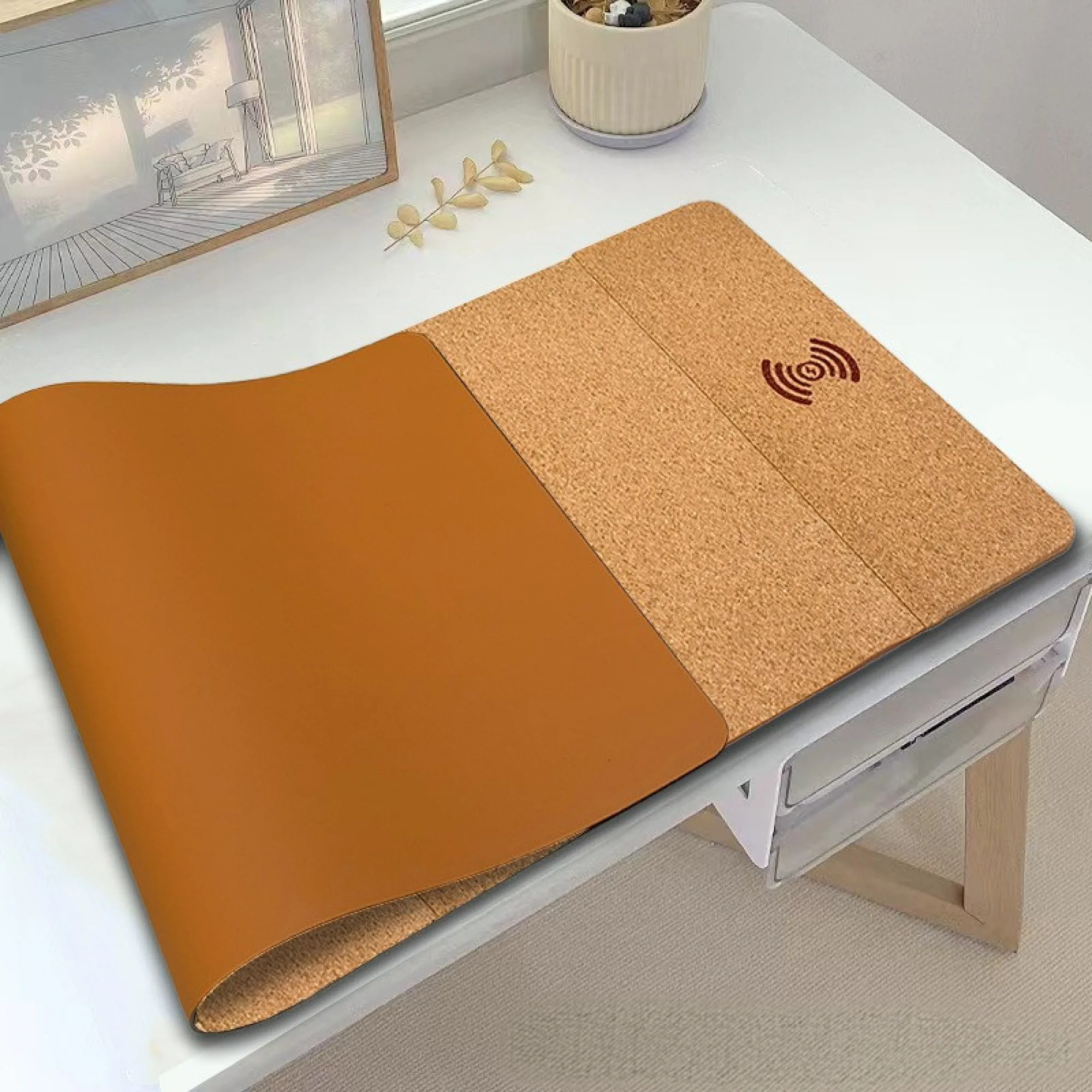 Natural Cork and Rubber Wireless Charging Mouse Pad with 15W Output thumbnail 5