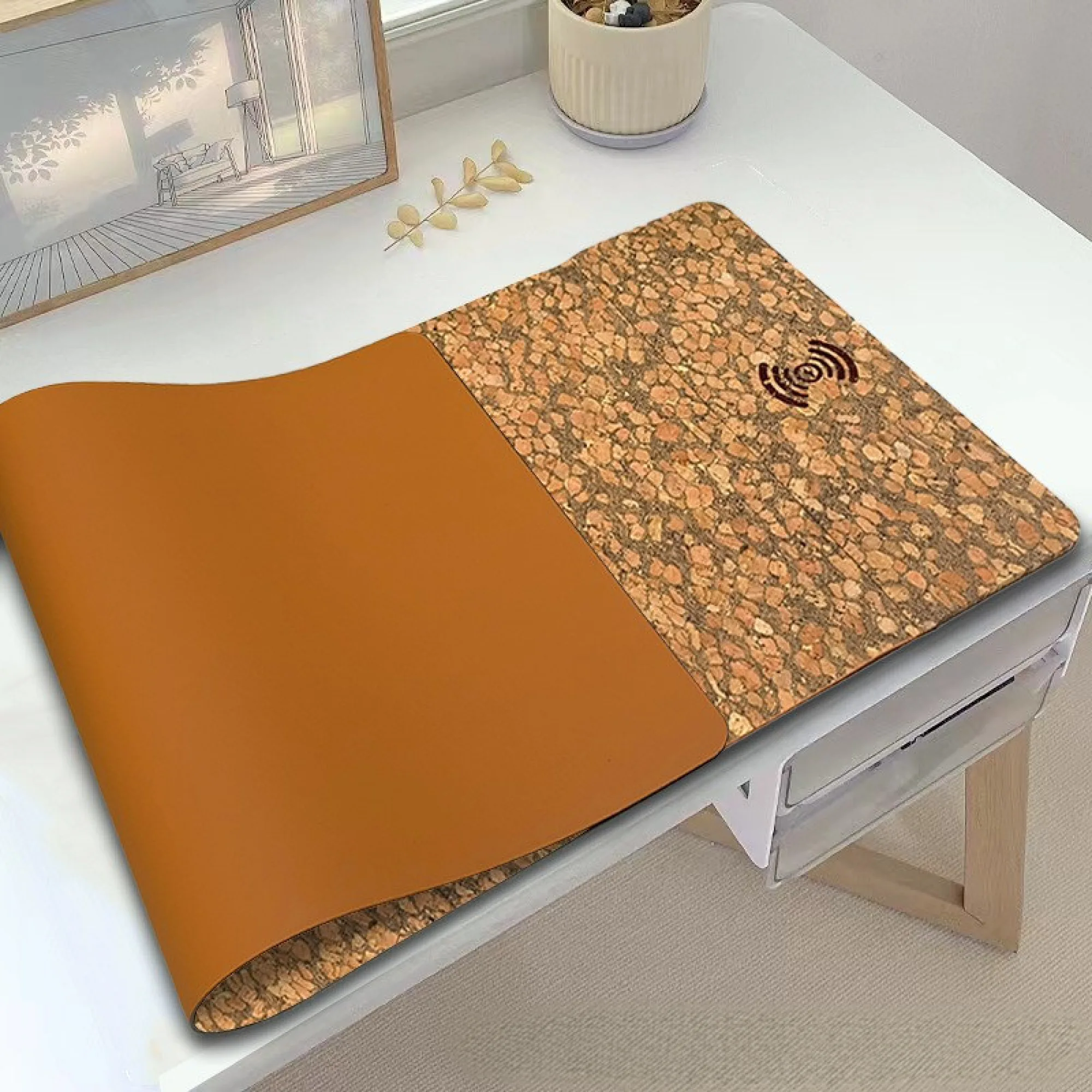 Natural Cork and Rubber Wireless Charging Mouse Pad with 15W Output thumbnail 4