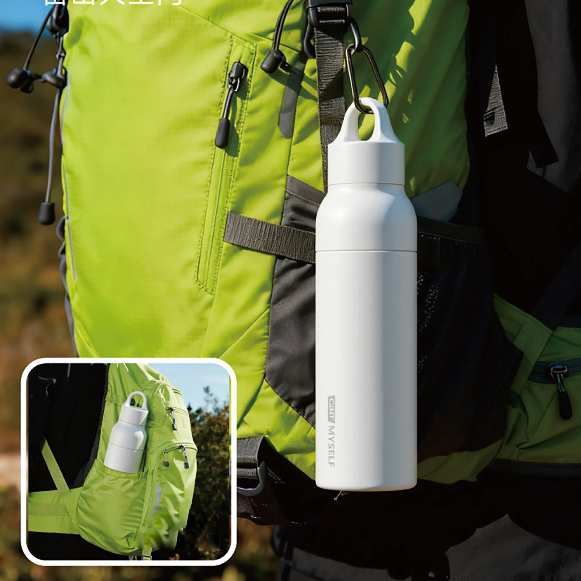 GINT GTZ-6211 570ml Insulated Sports Bottle with Press-Button Dual-Drink Lid