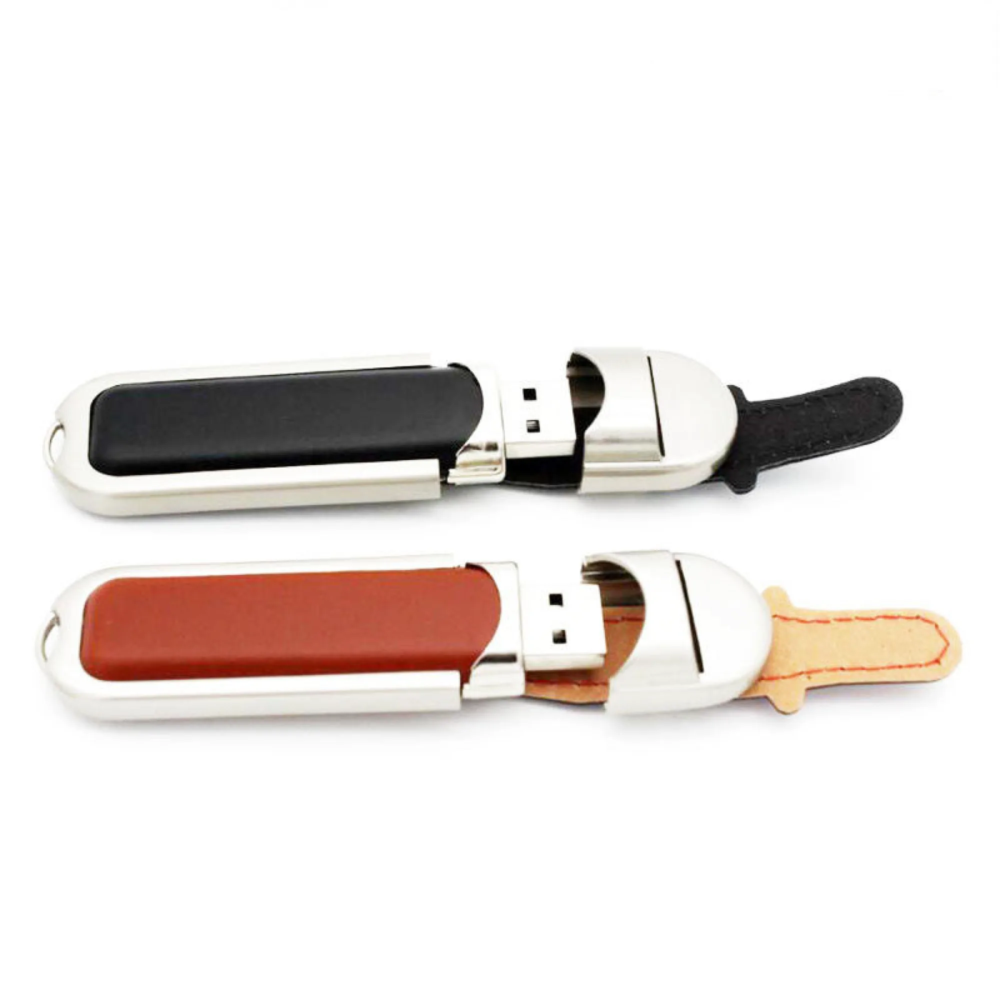 Leather-Wrapped USB Flash Drive with Metal Swivel Cap