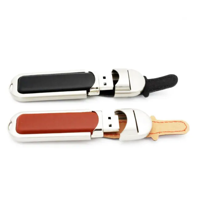 Leather-Wrapped USB Flash Drive with Metal Swivel Cap