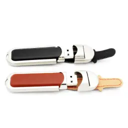 Leather-Wrapped USB Flash Drive with Metal Swivel Cap thumbnail 1