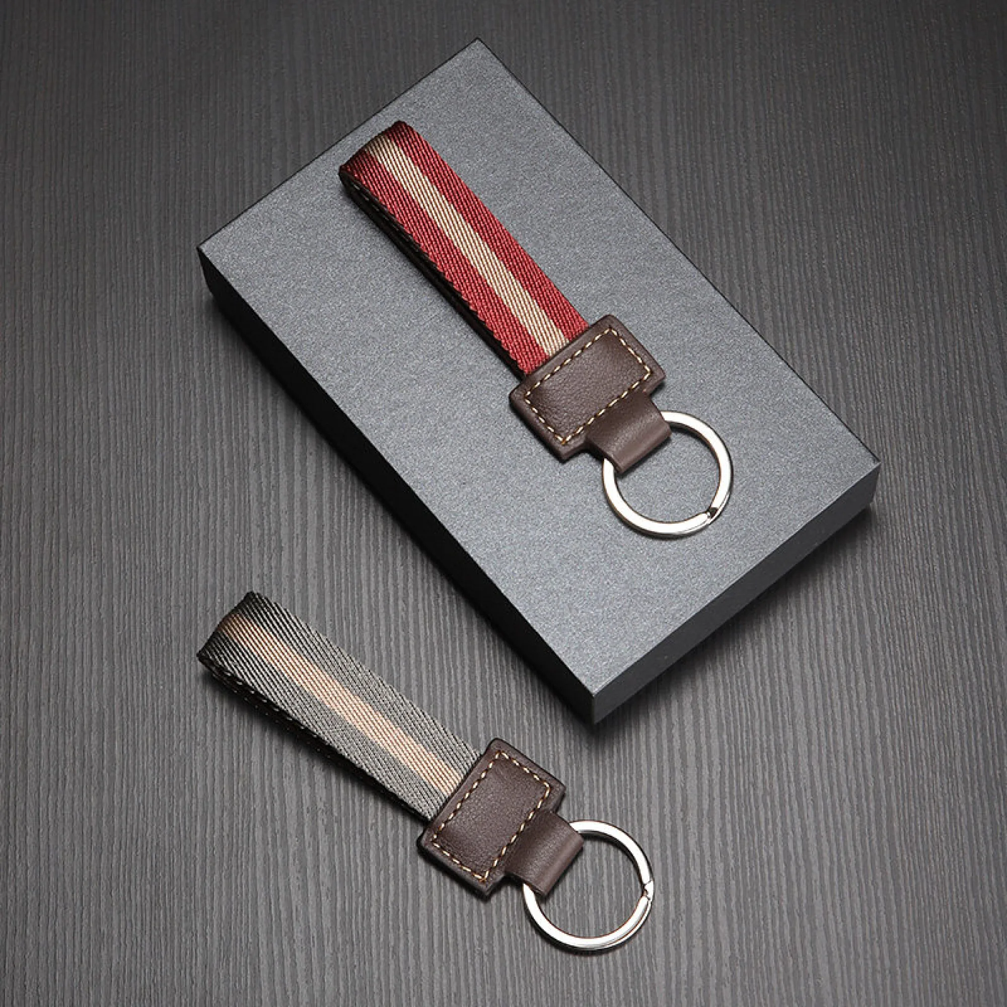 Woven Cowhide Leather Keychain with Key Ring thumbnail 4