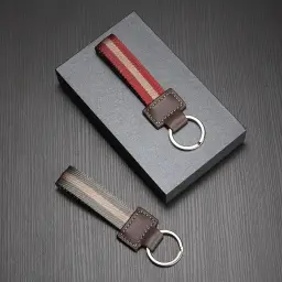 Woven Cowhide Leather Keychain with Key Ring thumbnail 4